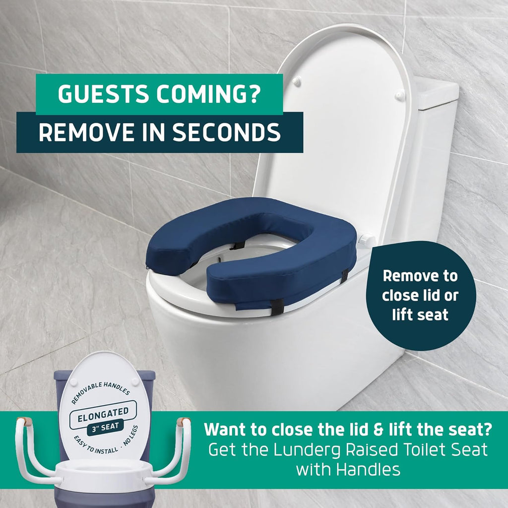 Lunderg Padded Toilet Seat Riser for Seniors, Firm High-Density Foam, Universal Fit


