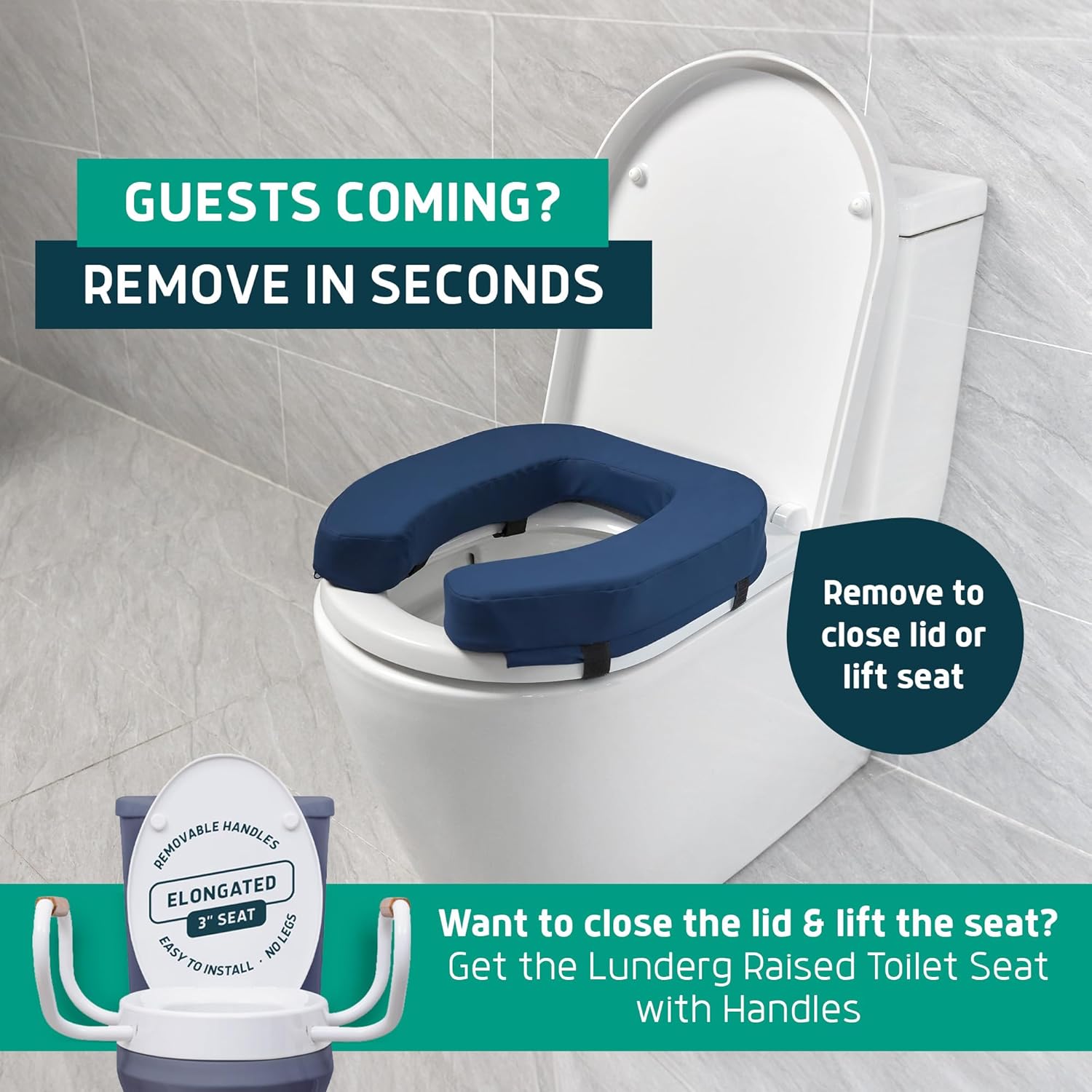 Lunderg Padded Toilet Seat Riser for Seniors, Firm High-Density Foam, Universal Fit

