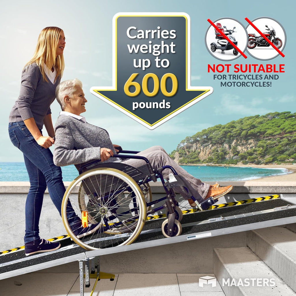MAASTERS Portable Aluminum Wheelchair Ramp, 14 ft Folding Ramp, 600 lb Capacity

