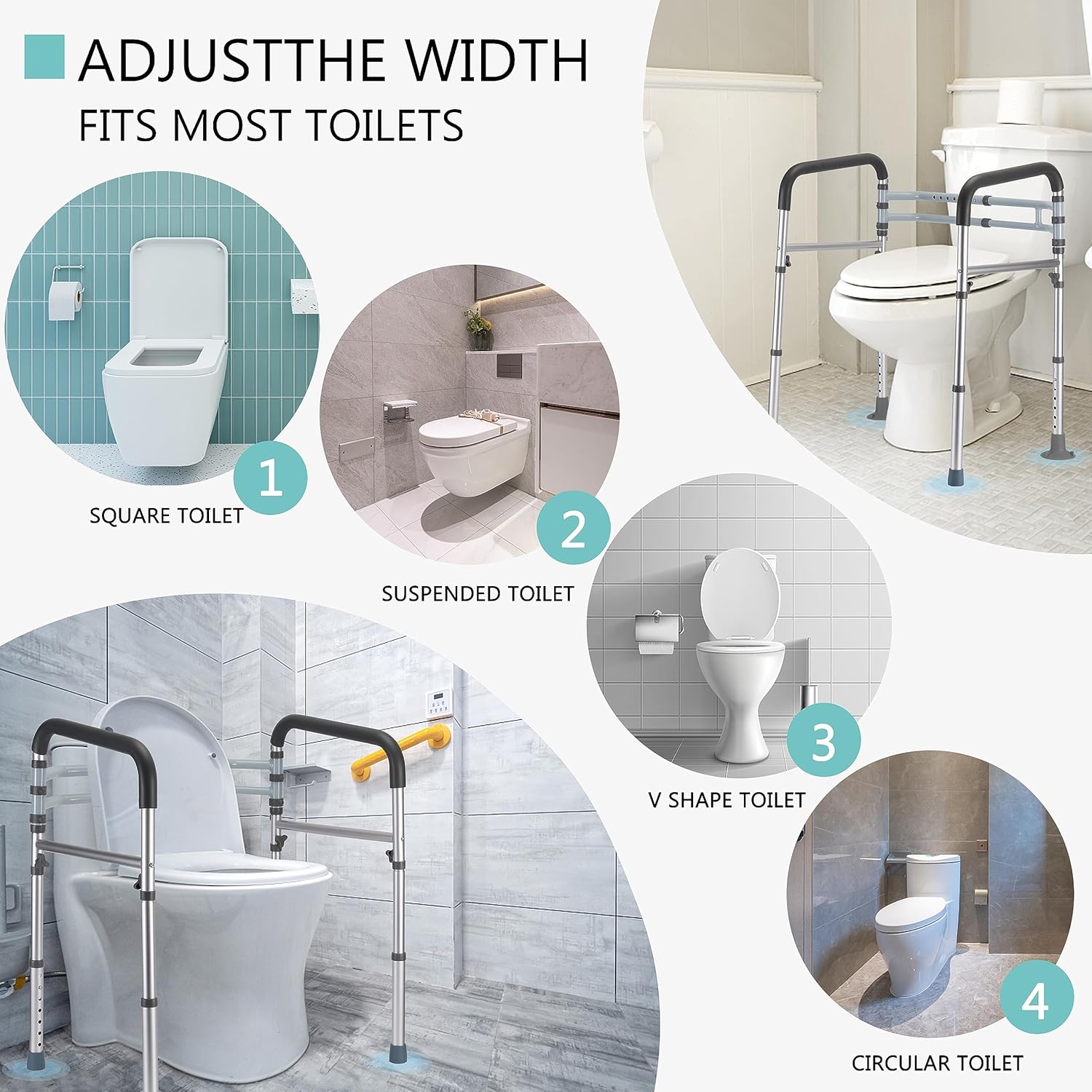 Lianjindun Adjustable Toilet Safety Rails with Armrests, Foldable Support Bars

