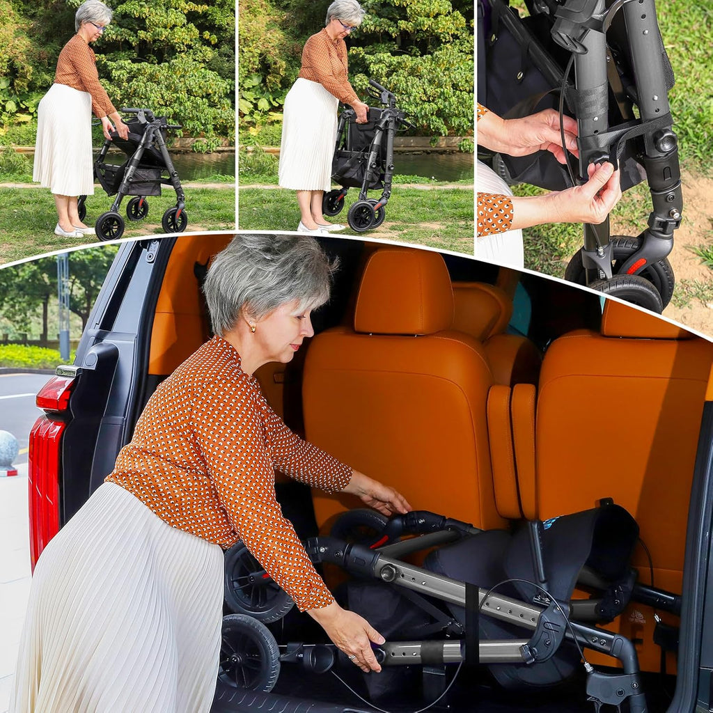 Akoasm Heavy Duty Rollator Walker with Seat, Foldable 2-in-1 Wheelchair Combo

