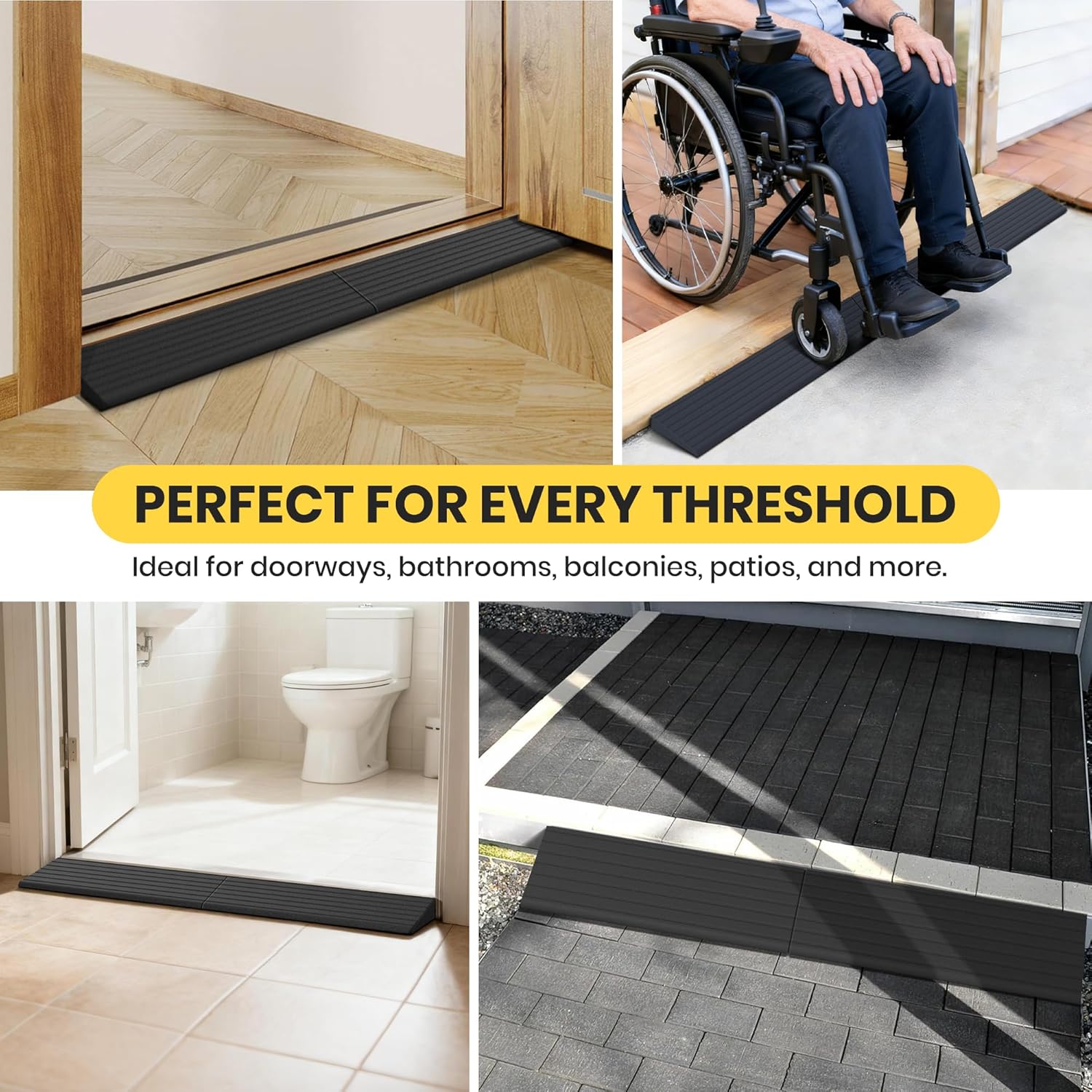Nuvium Rubber Threshold Ramps for Doorways, Modular Wheelchair Ramp Set, 2000 lb

