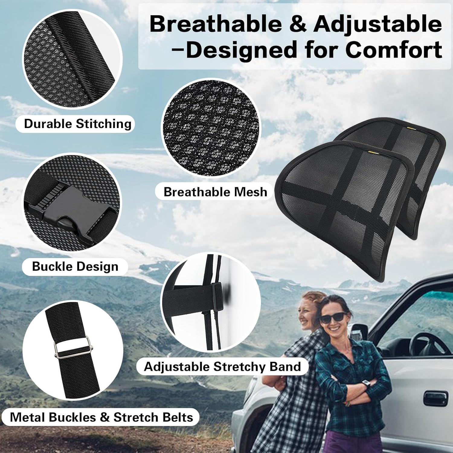 Lumbar Support Back Pillow for Office Chair and Car, Breathable Comfort Straps

