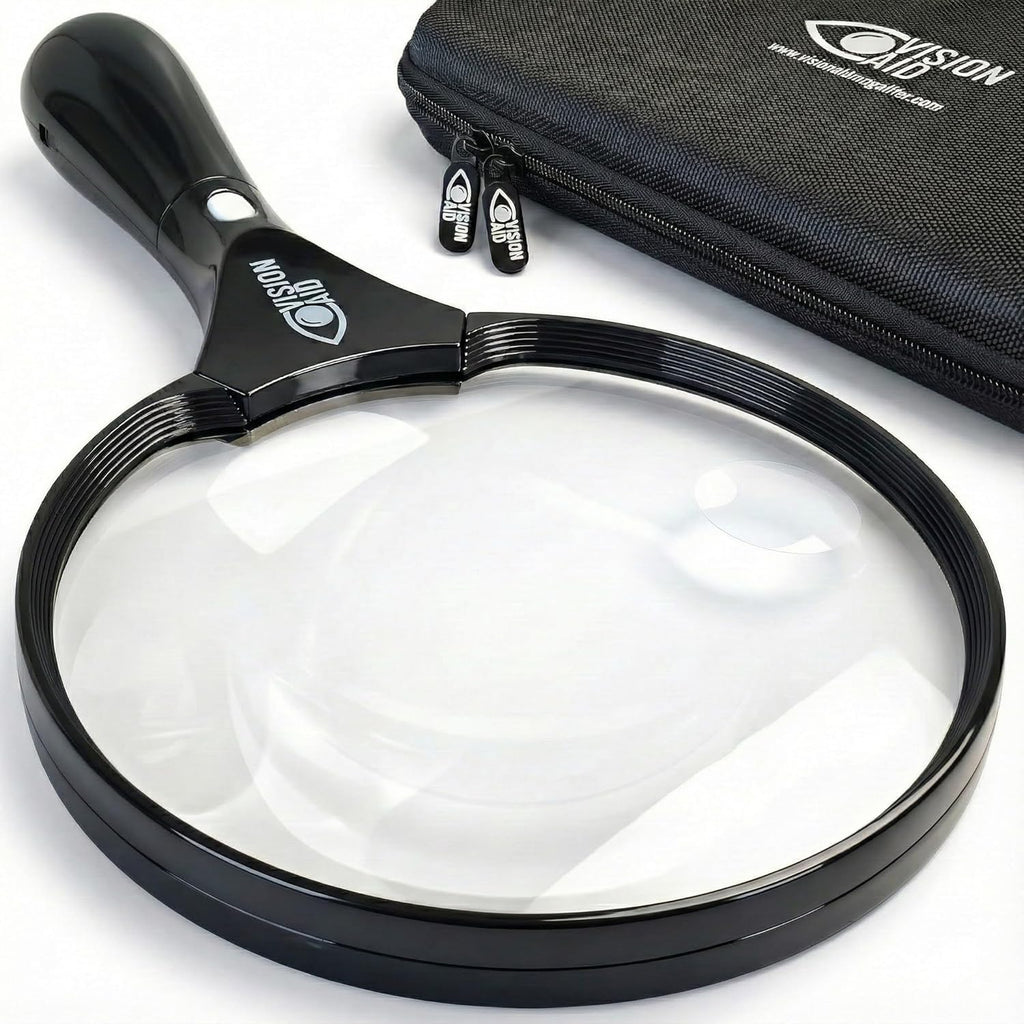 LED Magnifying Glass USB Rechargeable with Hard Case, Handheld Illuminated Loupe

