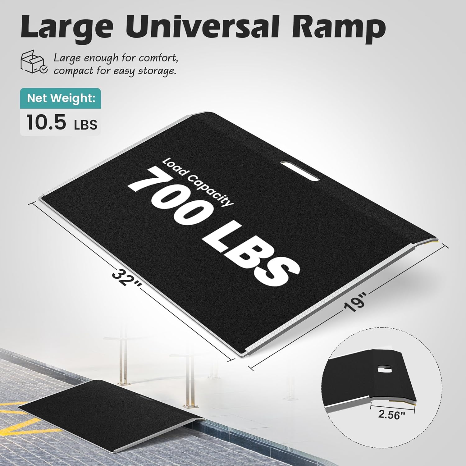 Nuvium Aluminum Wheelchair Threshold Ramp for Doorways, Anti-Slip Curb Ramp

