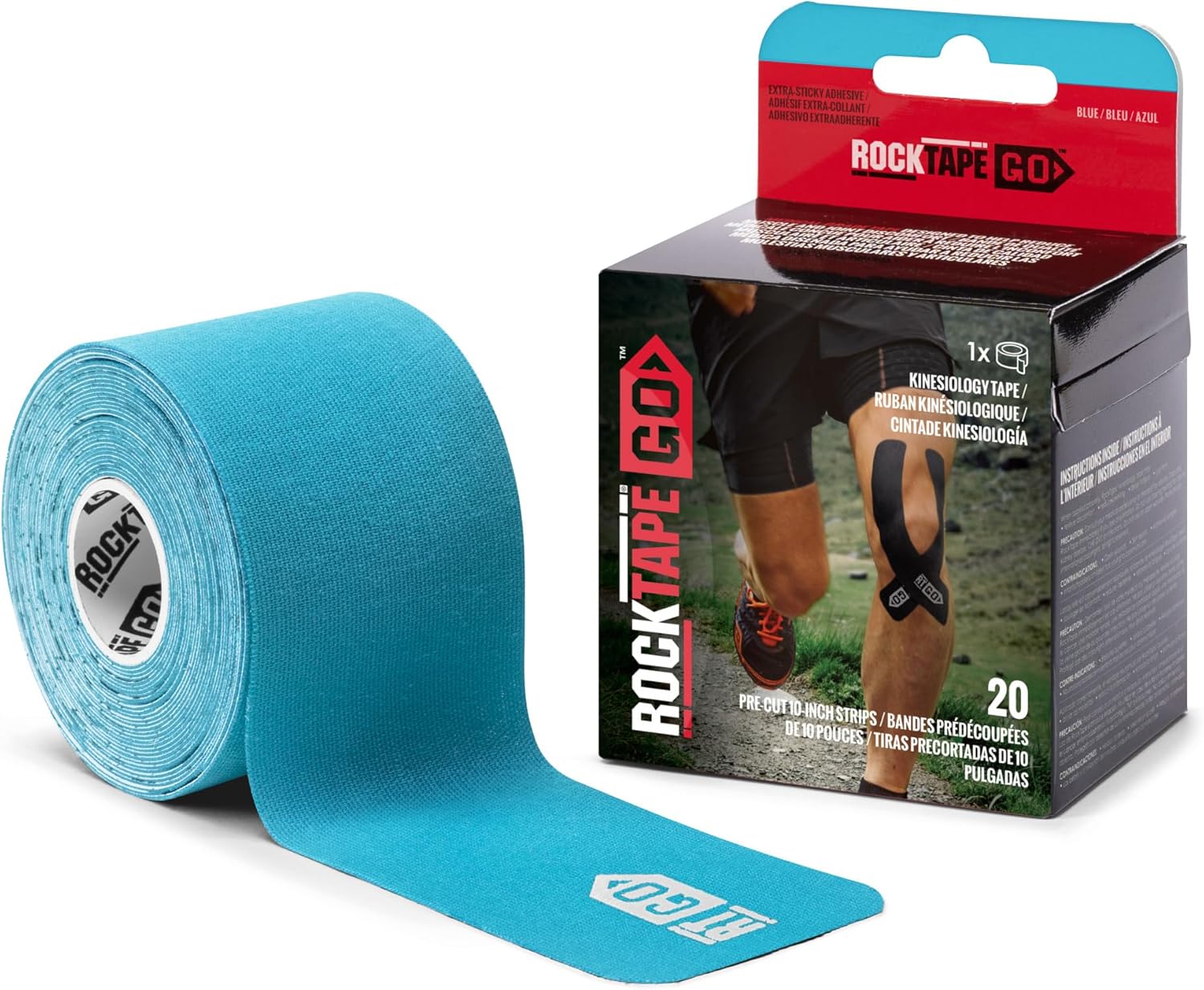 RockTape GO Adhesive Pre-Cut Kinesiology Tape Roll, 2 in, 20 Strips

