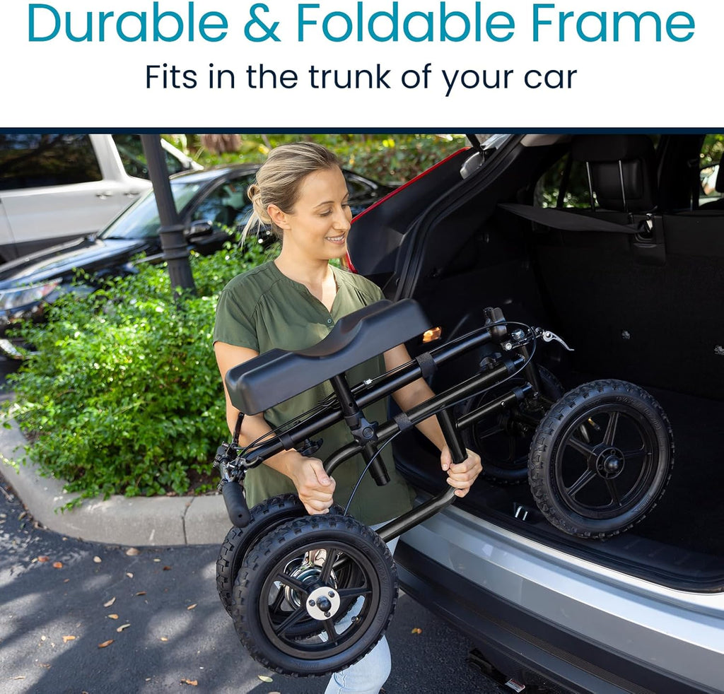 Vive Mobility Quad Knee Walker with Steering Handle, Seated Knee Scooter Aid

