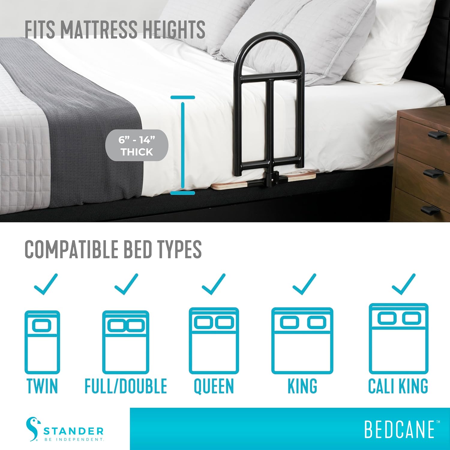 Stander Adult Portable Bed Rail with Safety Handle, Organizer Pouch, ASTM Approved

