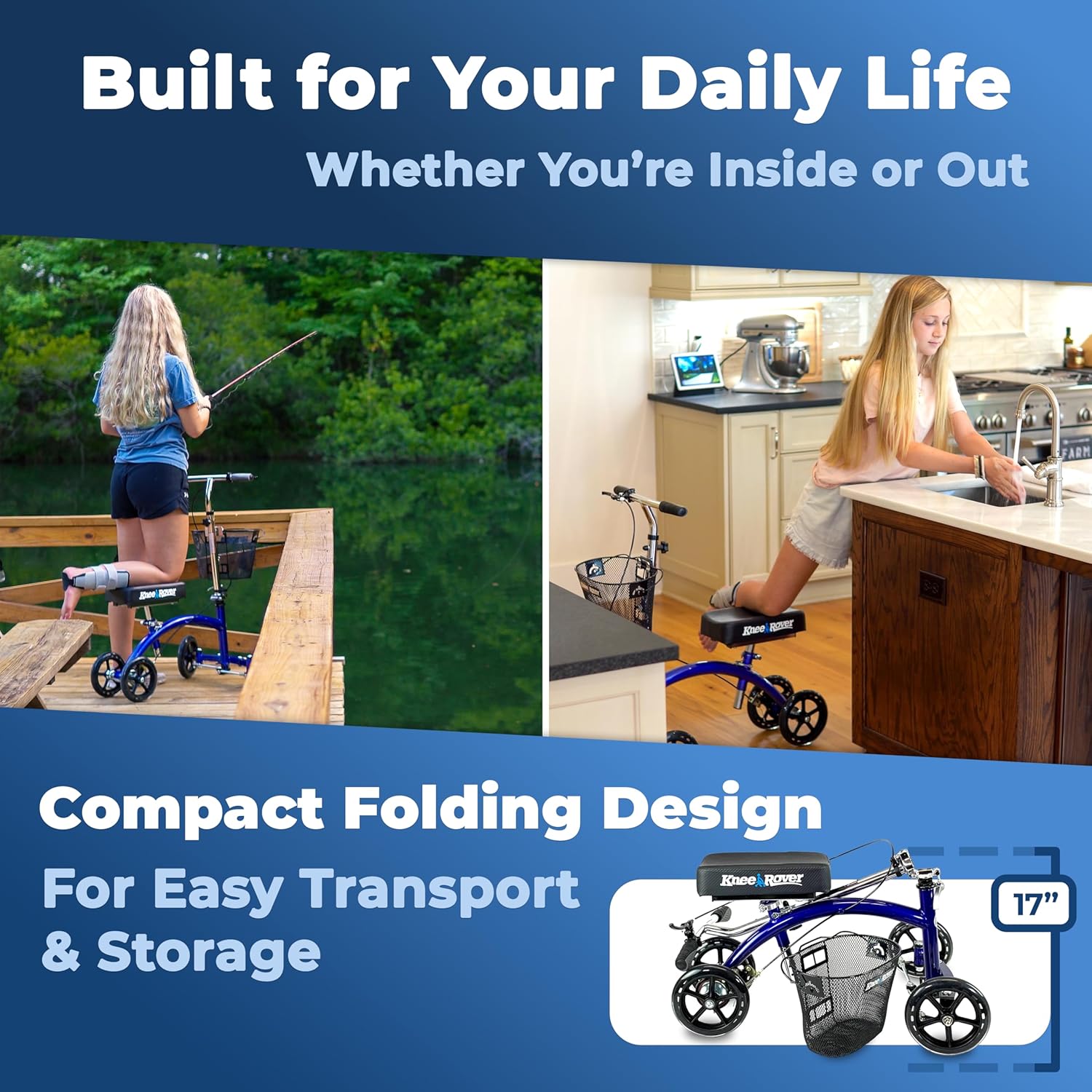 KneeRover Deluxe Steerable Knee Walker KneeCycle Foldable Mobility Aid Scooter

