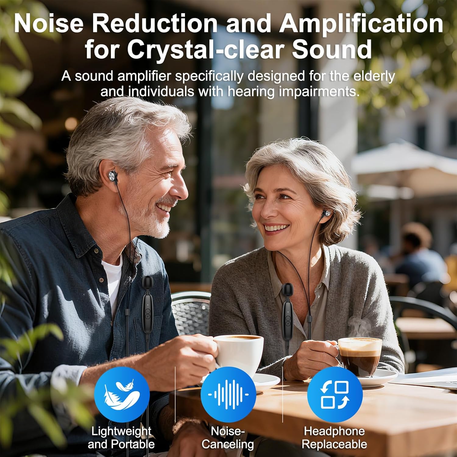 IceHeat Personal Sound Amplifier for Seniors, Rechargeable 50dB Gain, 7-Level Tone

