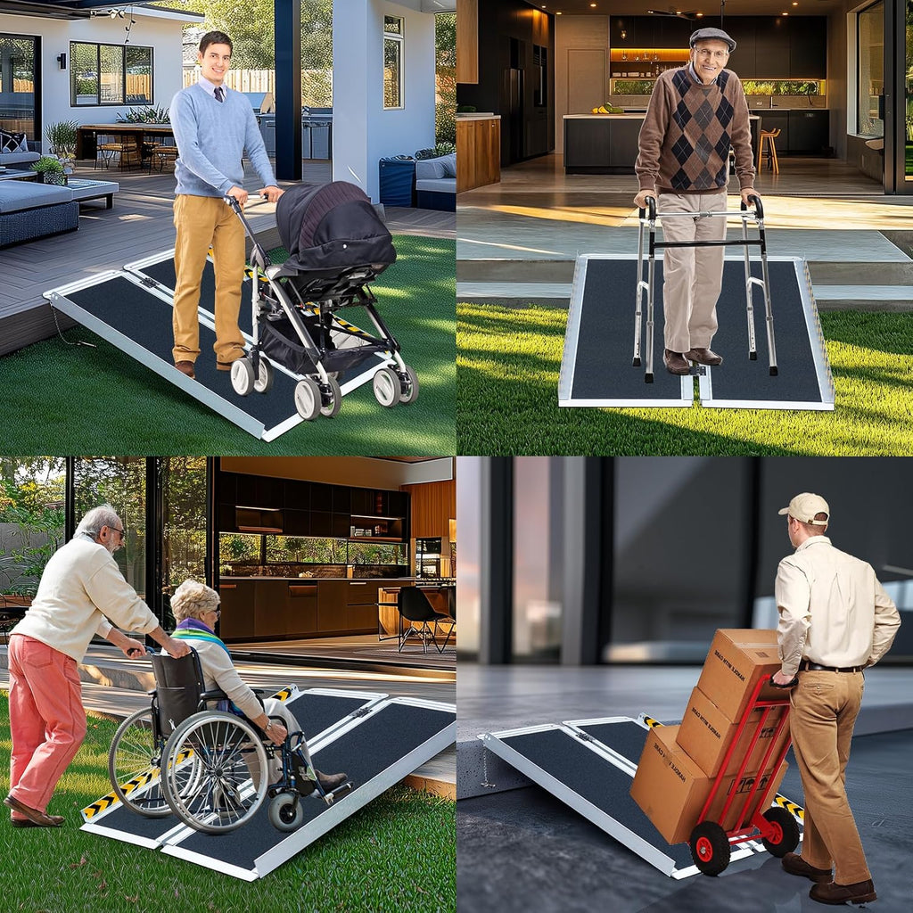 Portable Wheelchair Ramp No-Slip Aluminum Folding Handicap Ramp 800 lbs Capacity

