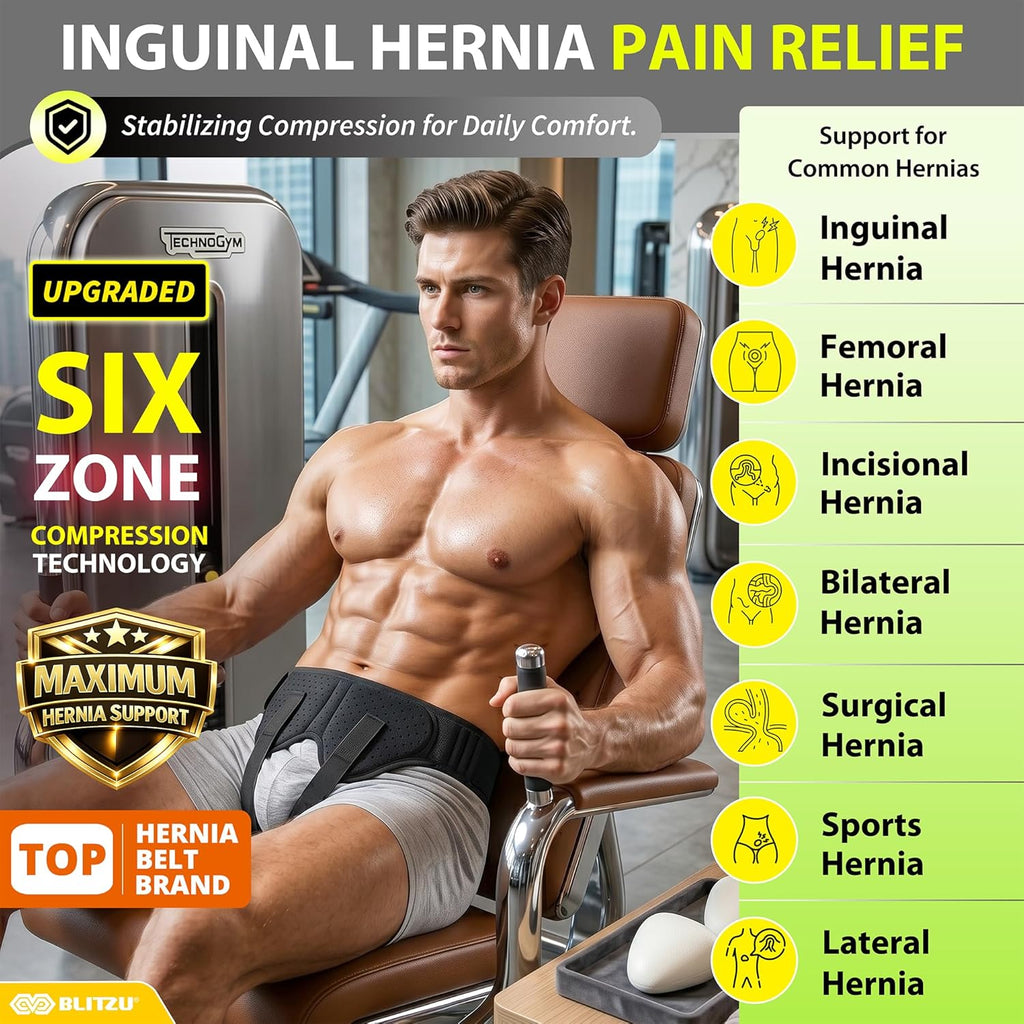 BLITZU Hernia Belt Truss for Inguinal & Groin Support with 2 Compression Pads


