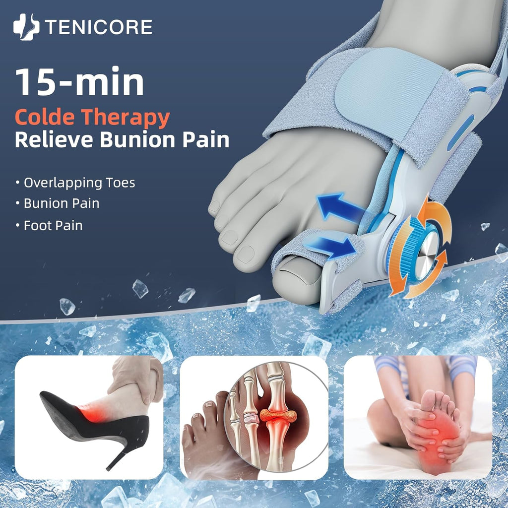 Bunion Corrector for Big Toe Hallux Valgus with Cold Compress Pad and Adjustable Knob

