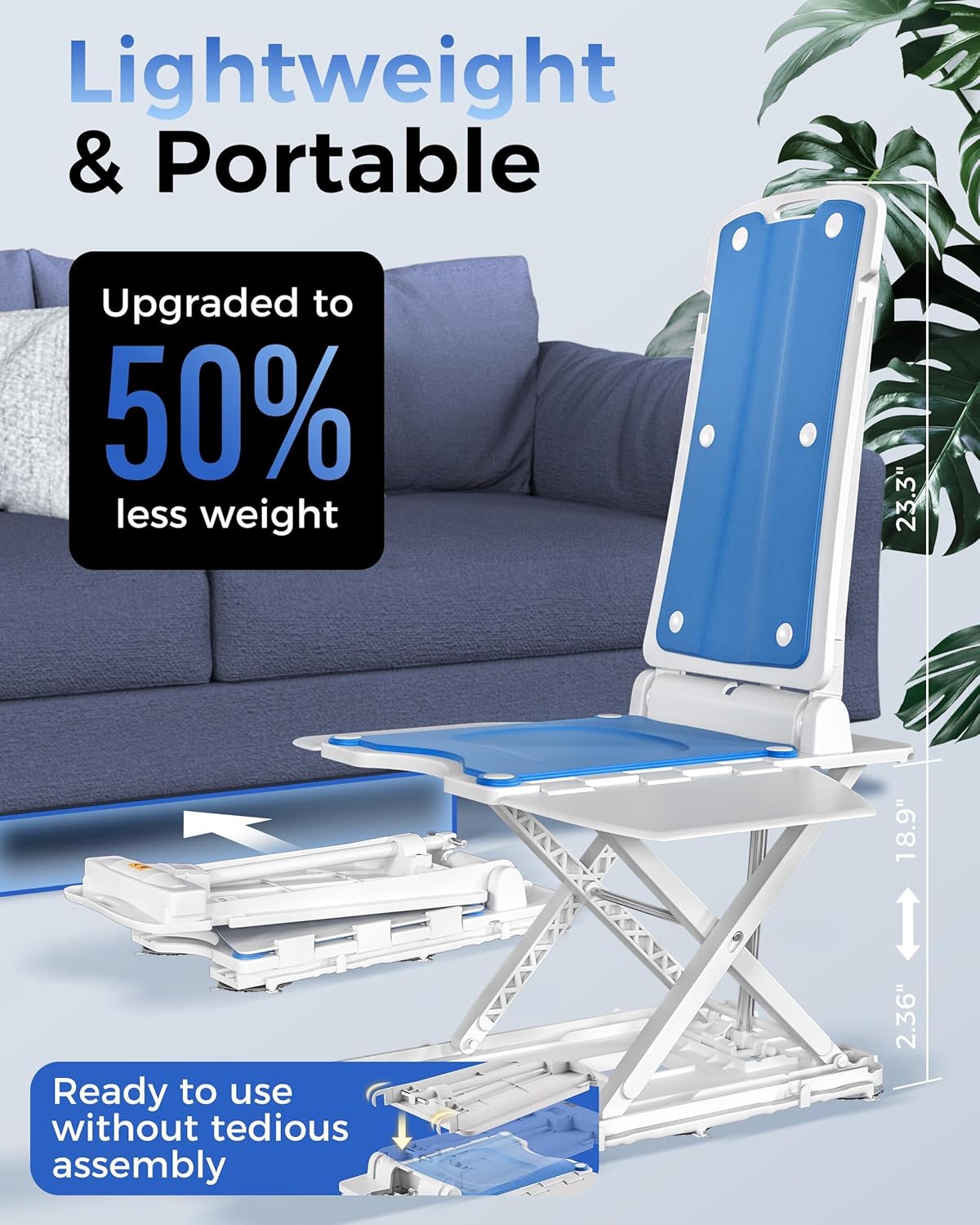 PPOLB Electric Floor & Bath Chair Lift for Seniors, Wireless Rechargeable, Waterproof

