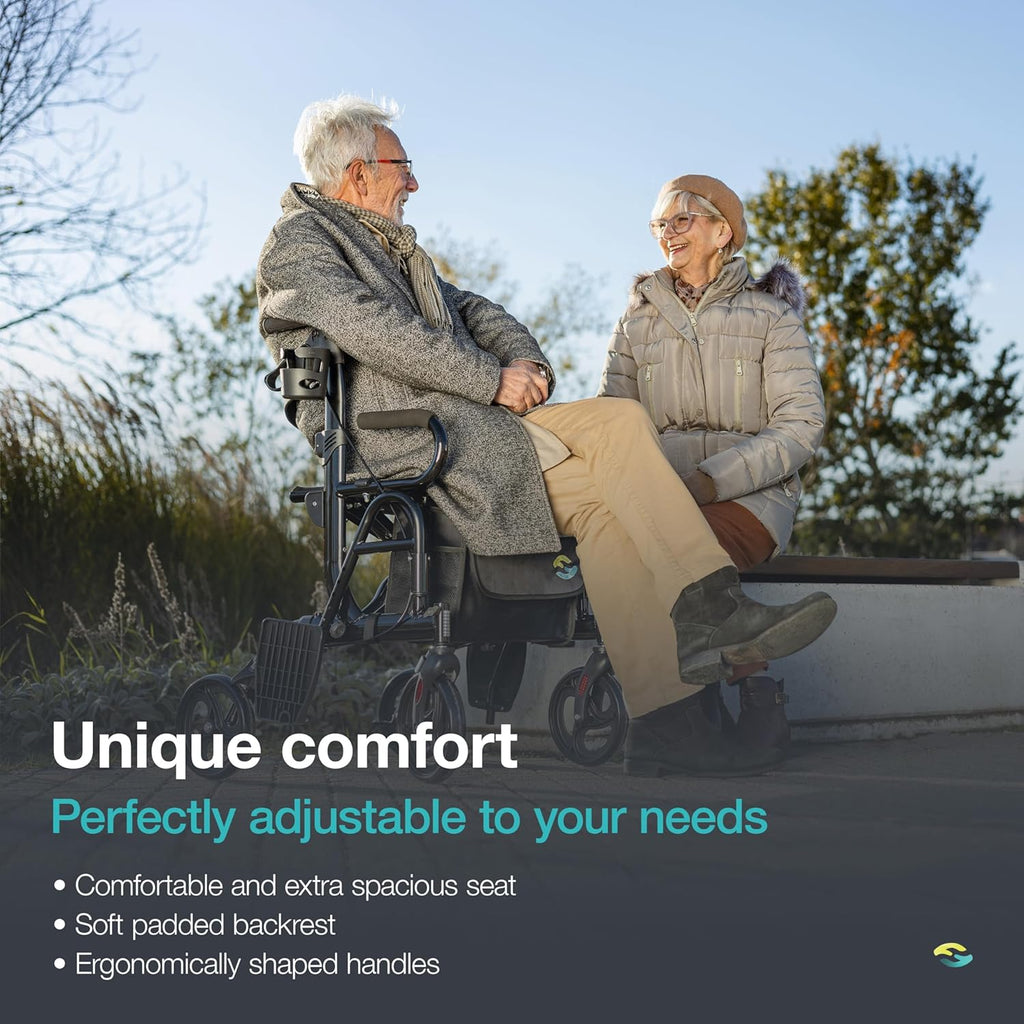 Helavo 2-in-1 Folding Aluminum Walker Wheelchair Combo with Footrests, 300 lb

