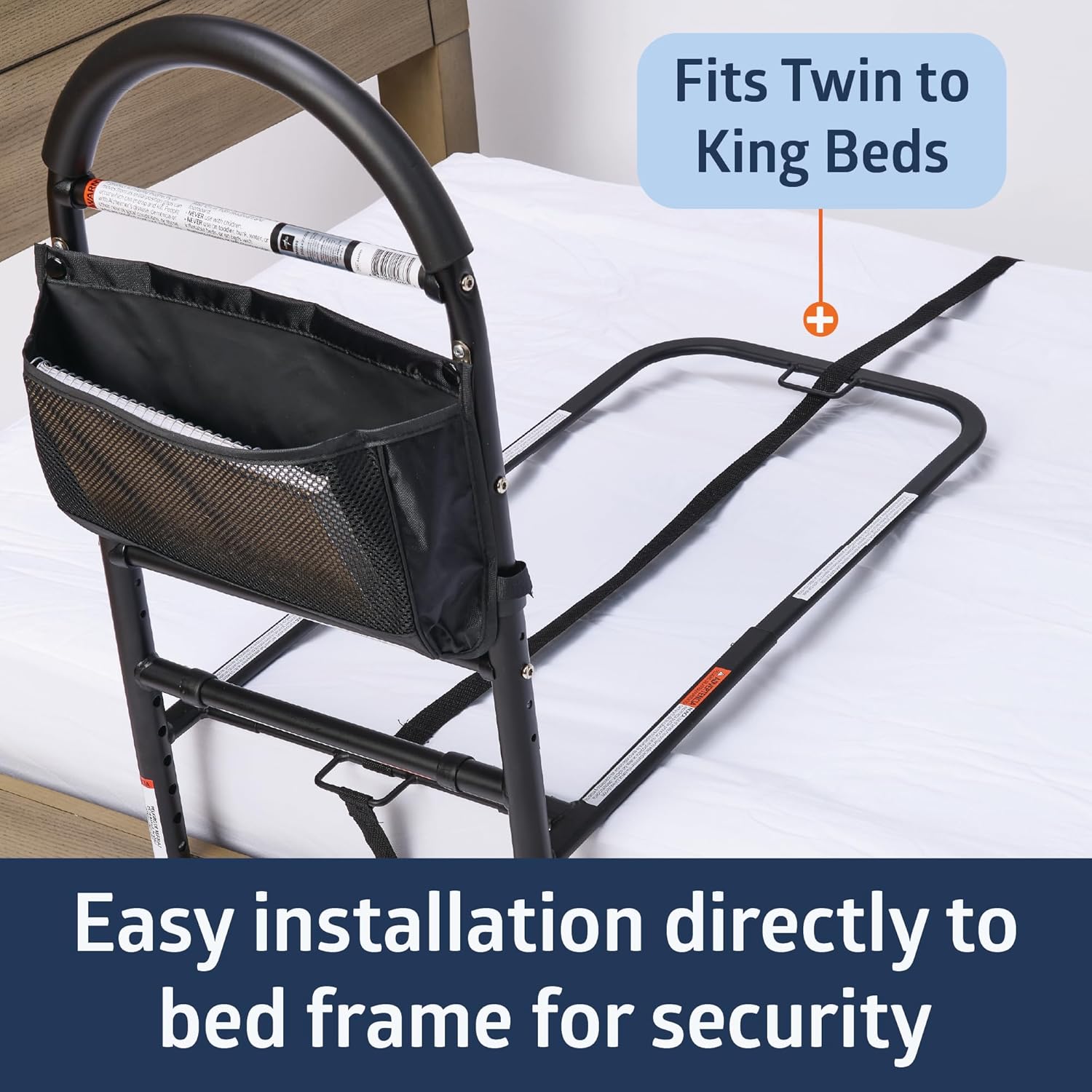 Medline Bed Assist Bar with Storage Pocket, Height-Adjustable Bed Rail

