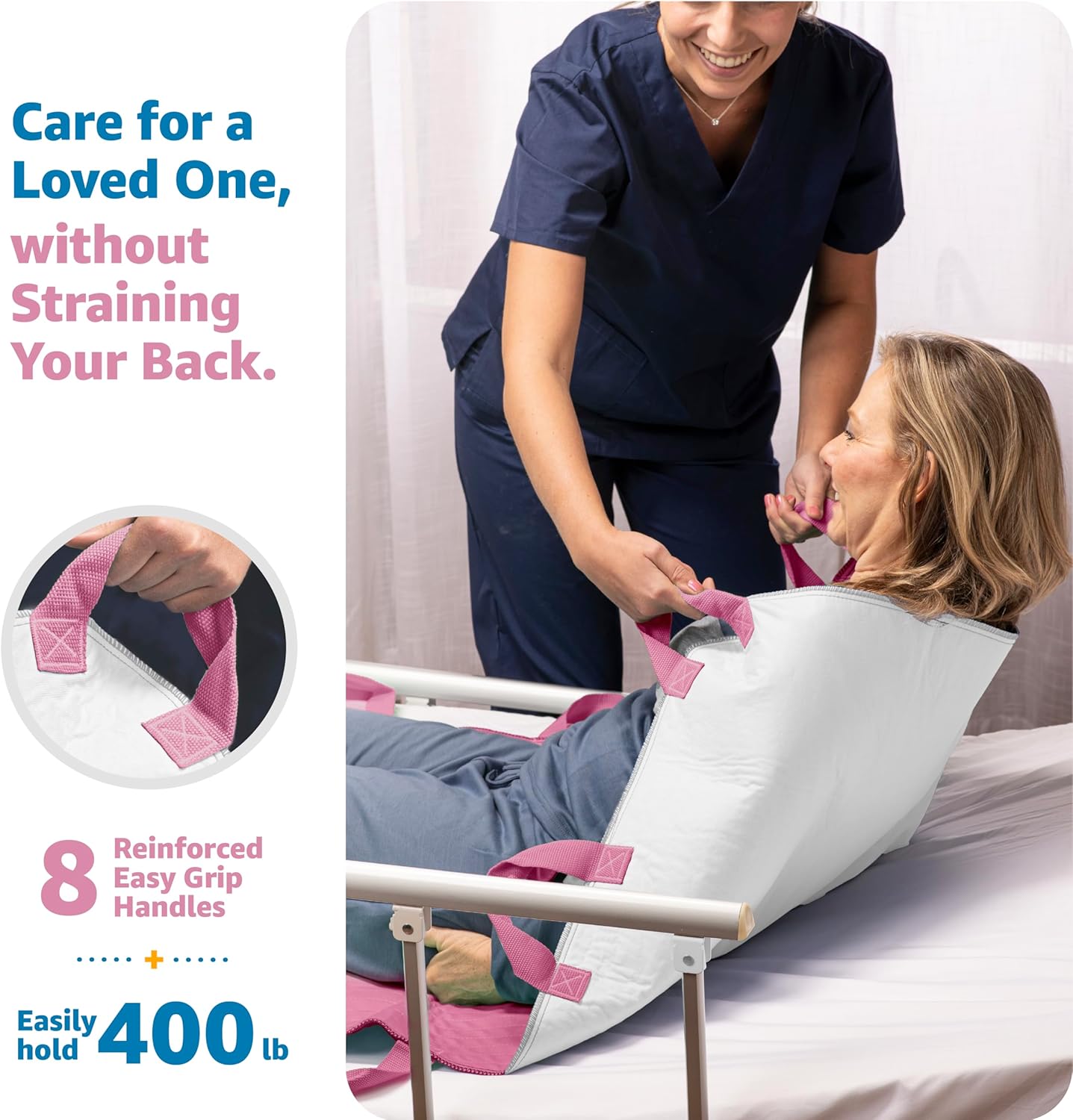 Improvia Positioning Bed Pad with 8 Reinforced Handles, Waterproof & Quick-Dry


