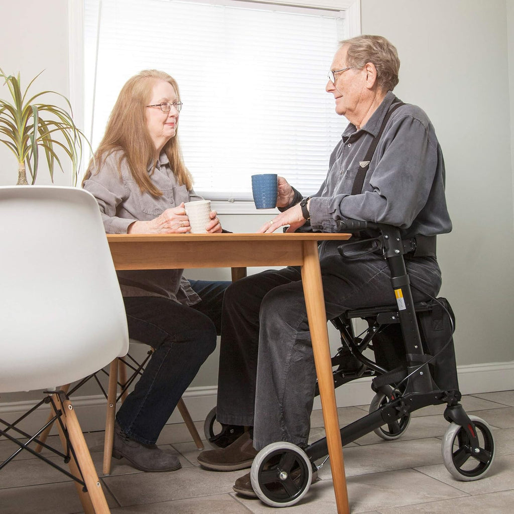 HealthSmart Rollator Walker with Seat and Backrest, Adjustable Handle, Folding Frame

