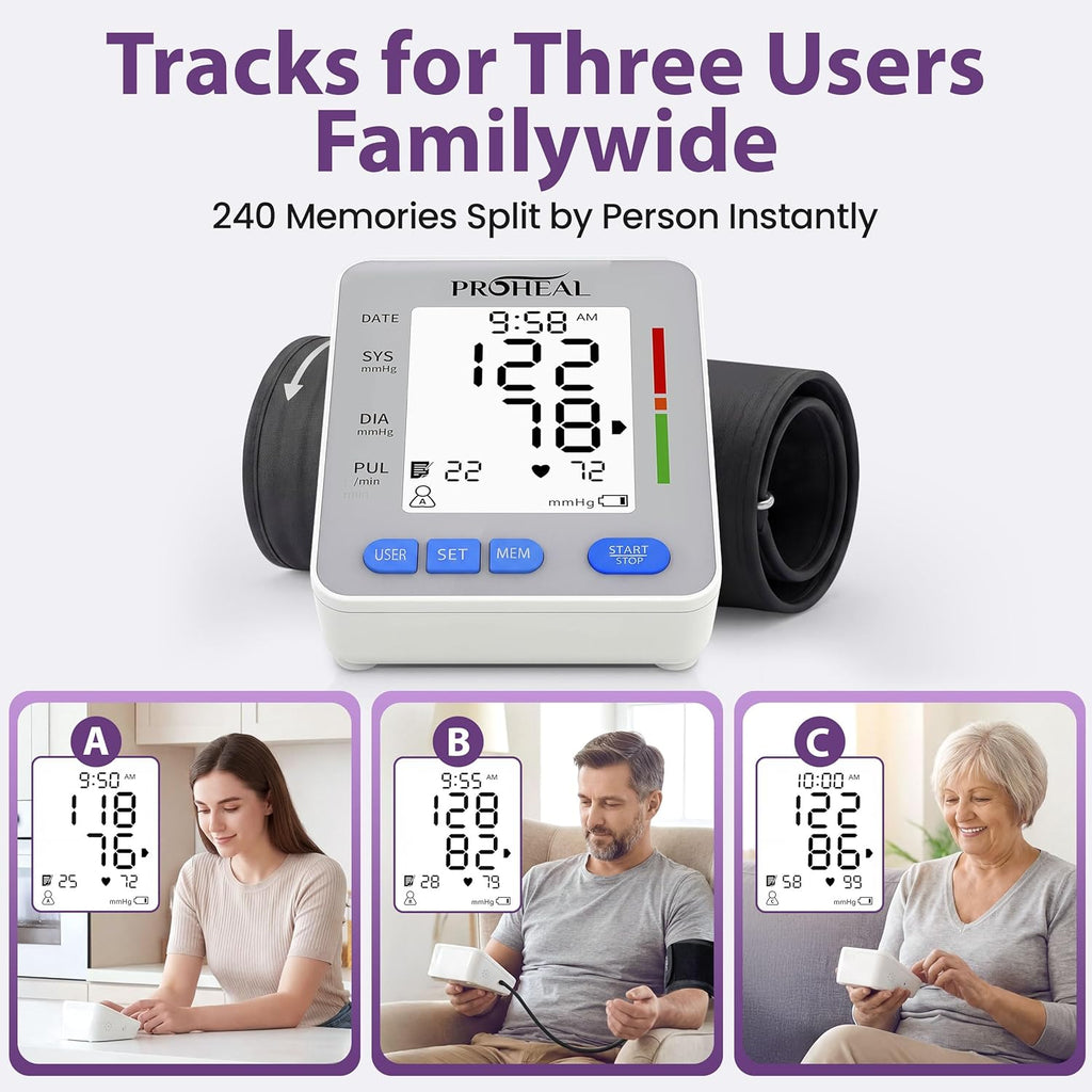 ProHeal Upper Arm Blood Pressure Monitor with Talking Audio, Backlit LCD, 240 Memory

