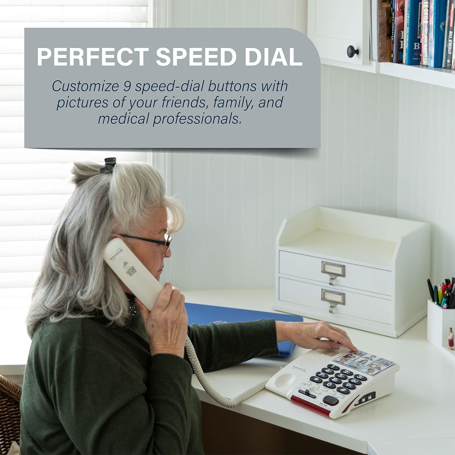 Serene Innovations Amplified Big Button Landline Phone for Seniors, Photo Speed Dial

