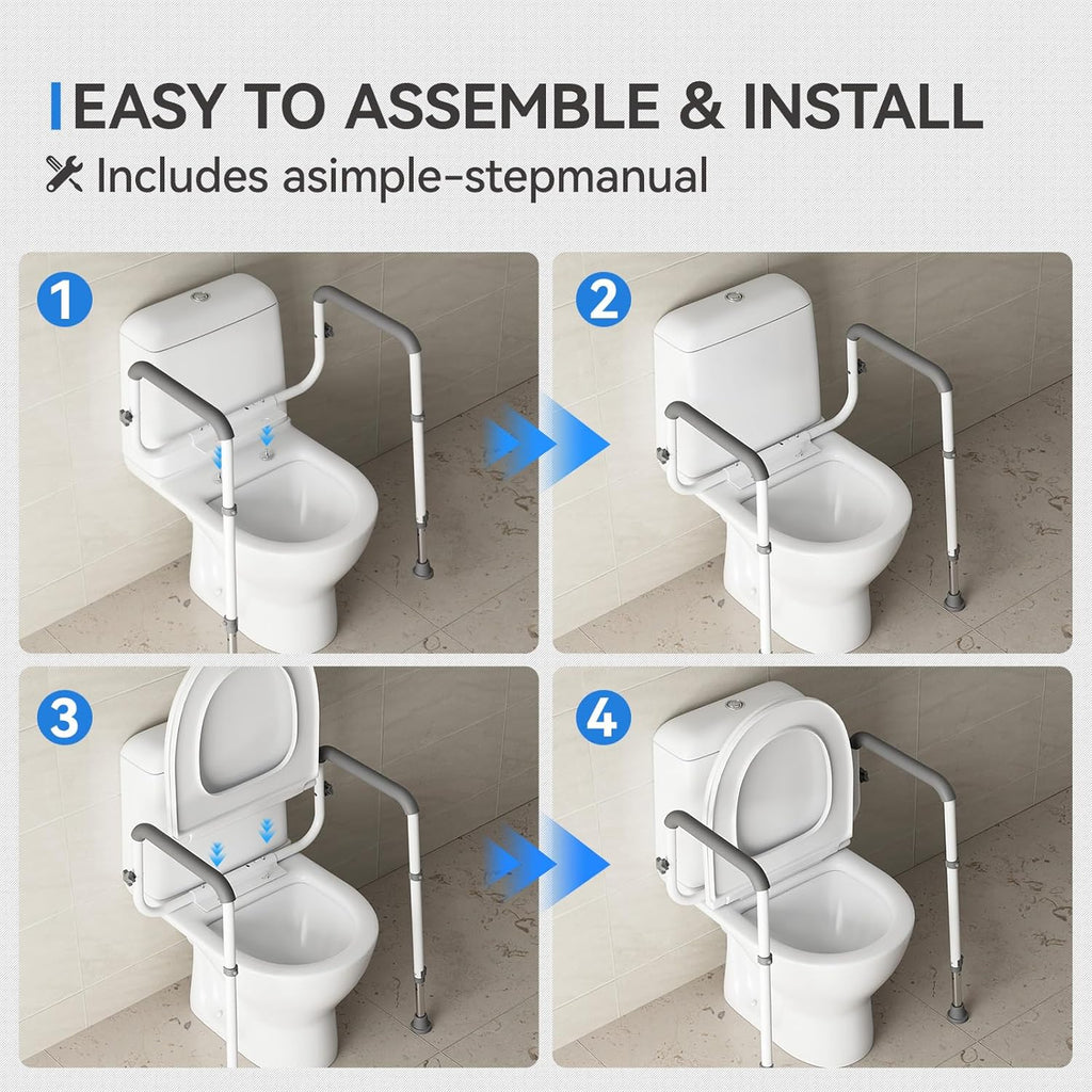 Loyoda Adjustable Toilet Safety Rails with Foam Armrests, Height-Adjustable Legs

