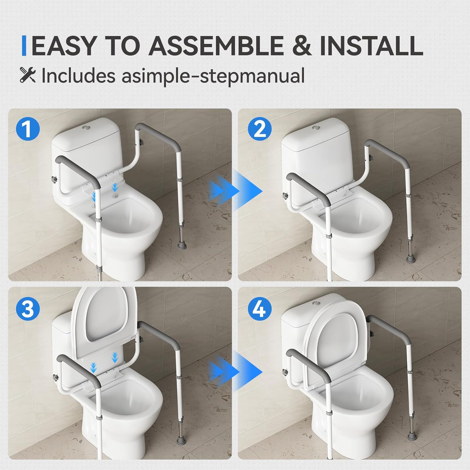 Loyoda Adjustable Toilet Safety Rails with Foam Armrests, Height-Adjustable Legs

