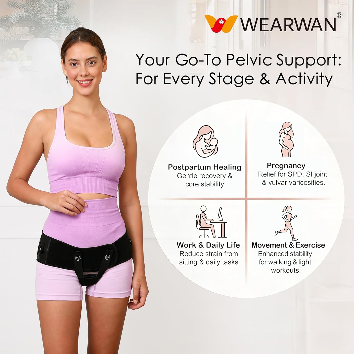 WEARWAN Pelvic Support Belt for Pregnancy and Postpartum, Prolapse & Vulvar Varicosities

