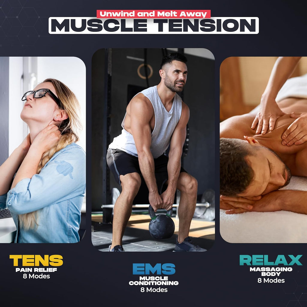 NEOCARBON TENS EMS Muscle Stimulator Device with Electrode Pads, Rechargeable


