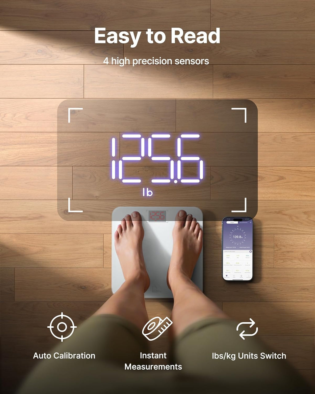 FITINDEX Smart Body Composition Scale with BMI, Body Fat, Muscle Mass for Bathroom

