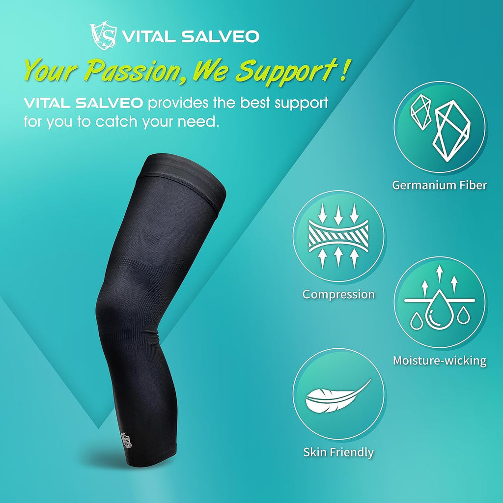 Vital Salveo Germanium Recovery Compression Full Leg Sleeve, Thigh to Calf, UPF 50+ 

