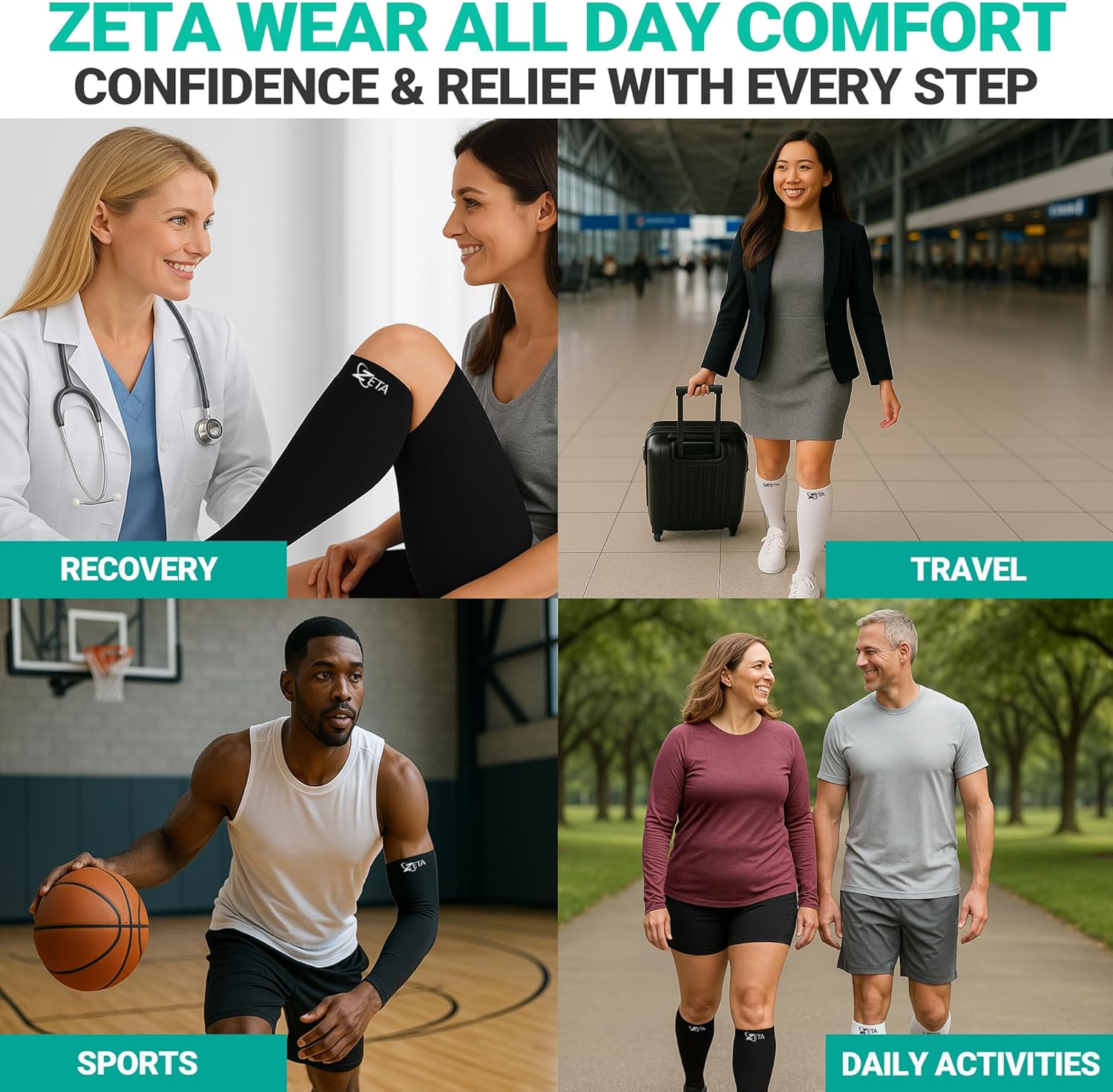 Zeta Wear Calf Compression Sleeves for Women and Men, Footless 15–19 mmHg

