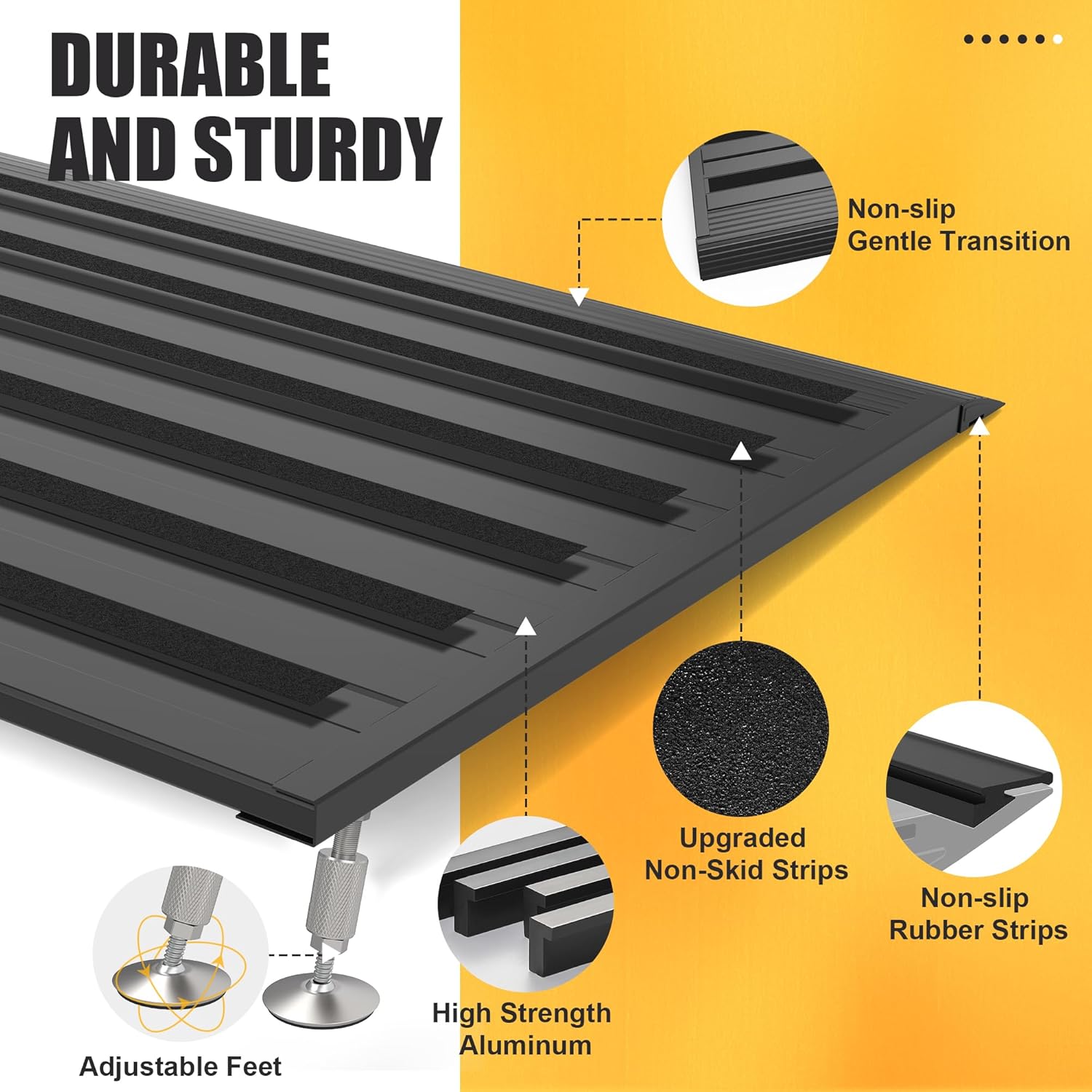 Threshold Ramp for Doorways Adjustable Height Aluminum Wheelchair Ramp, 1100 lb

