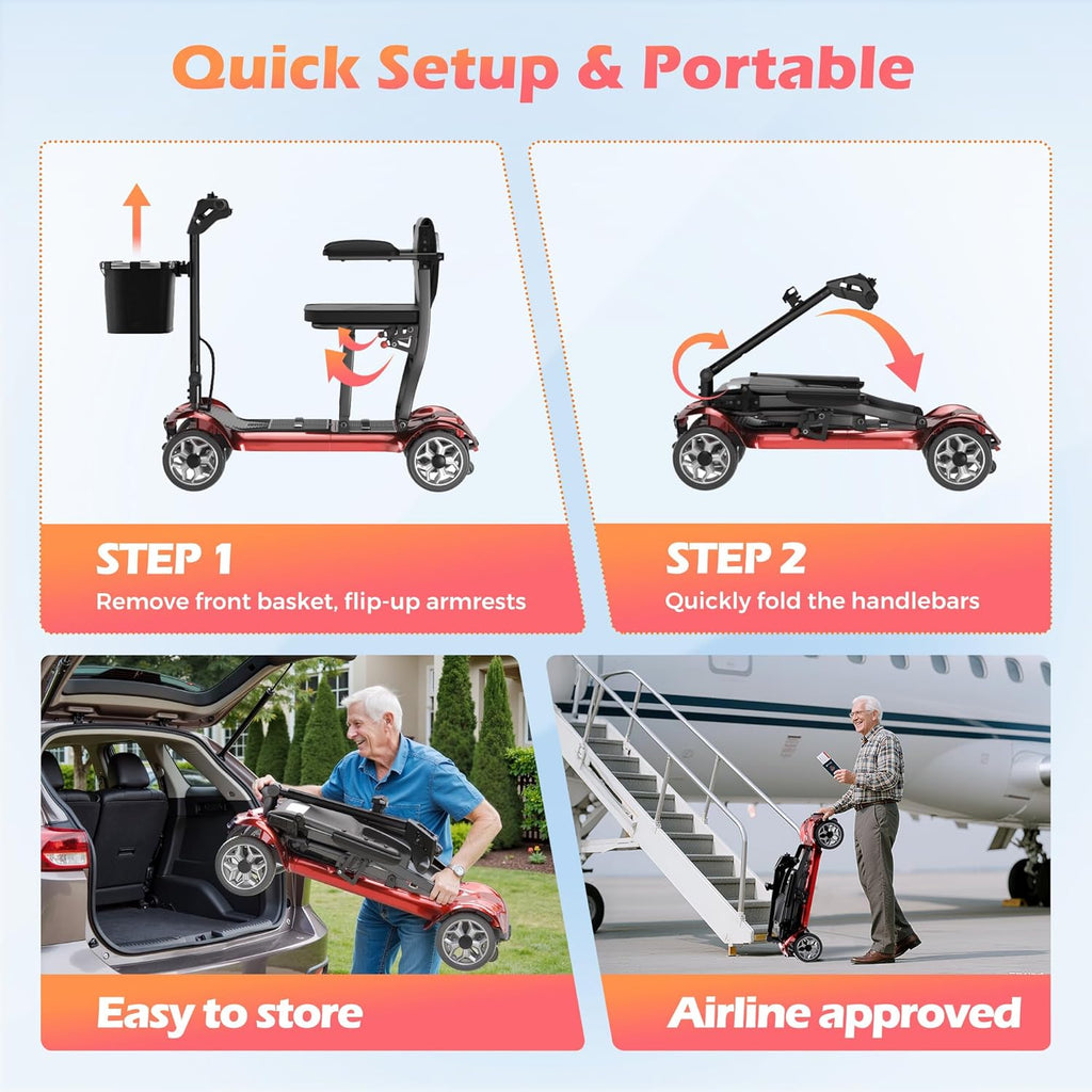 Lightweight Foldable Mobility Scooter for Adults, 4-Wheel Motorized, 300 lb

