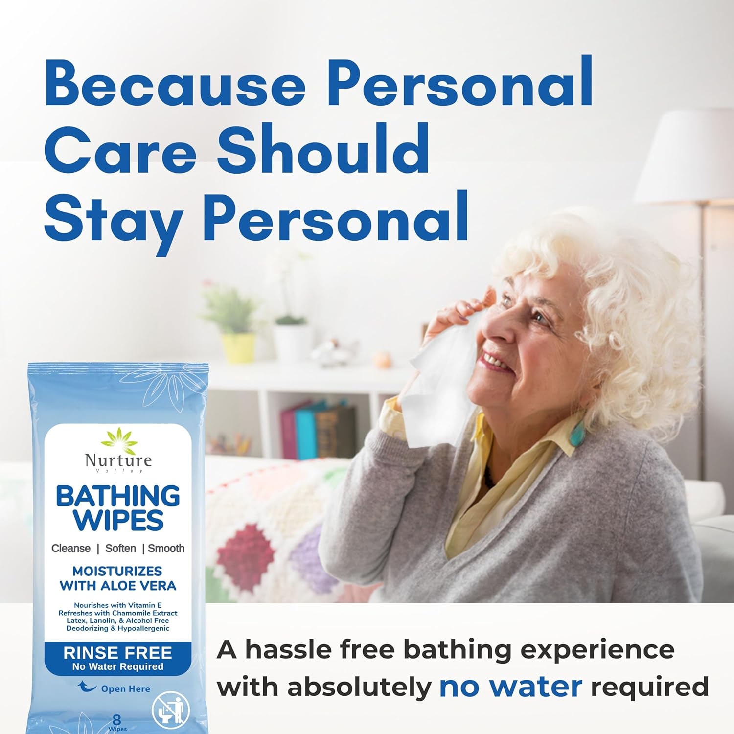 Nurture Rinse Free Bathing Wipes for Adults, Waterless Cleansing Cloths

