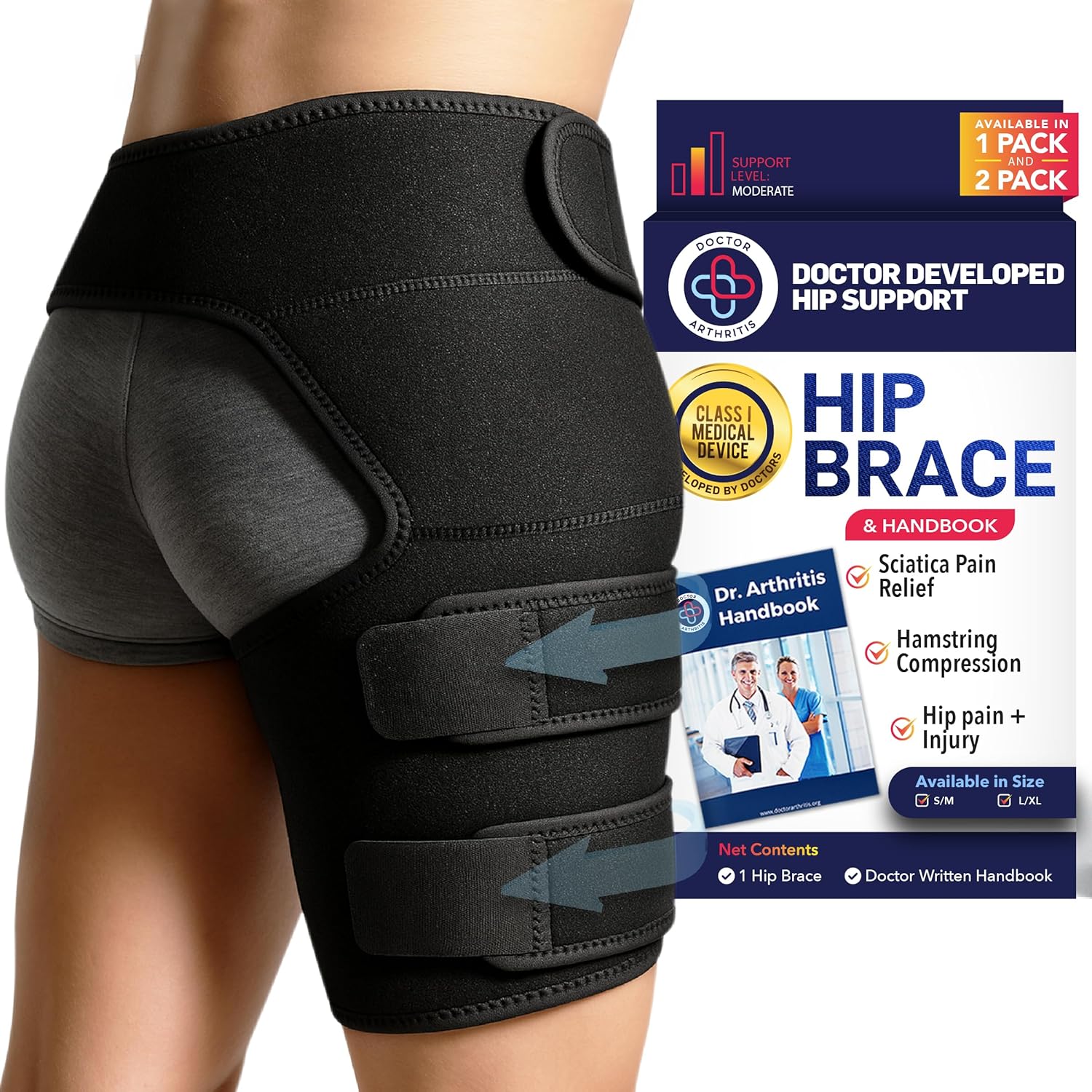 Doctor-Developed Hip Support Compression Wrap for Groin, Sciatica, Hamstring Relief

