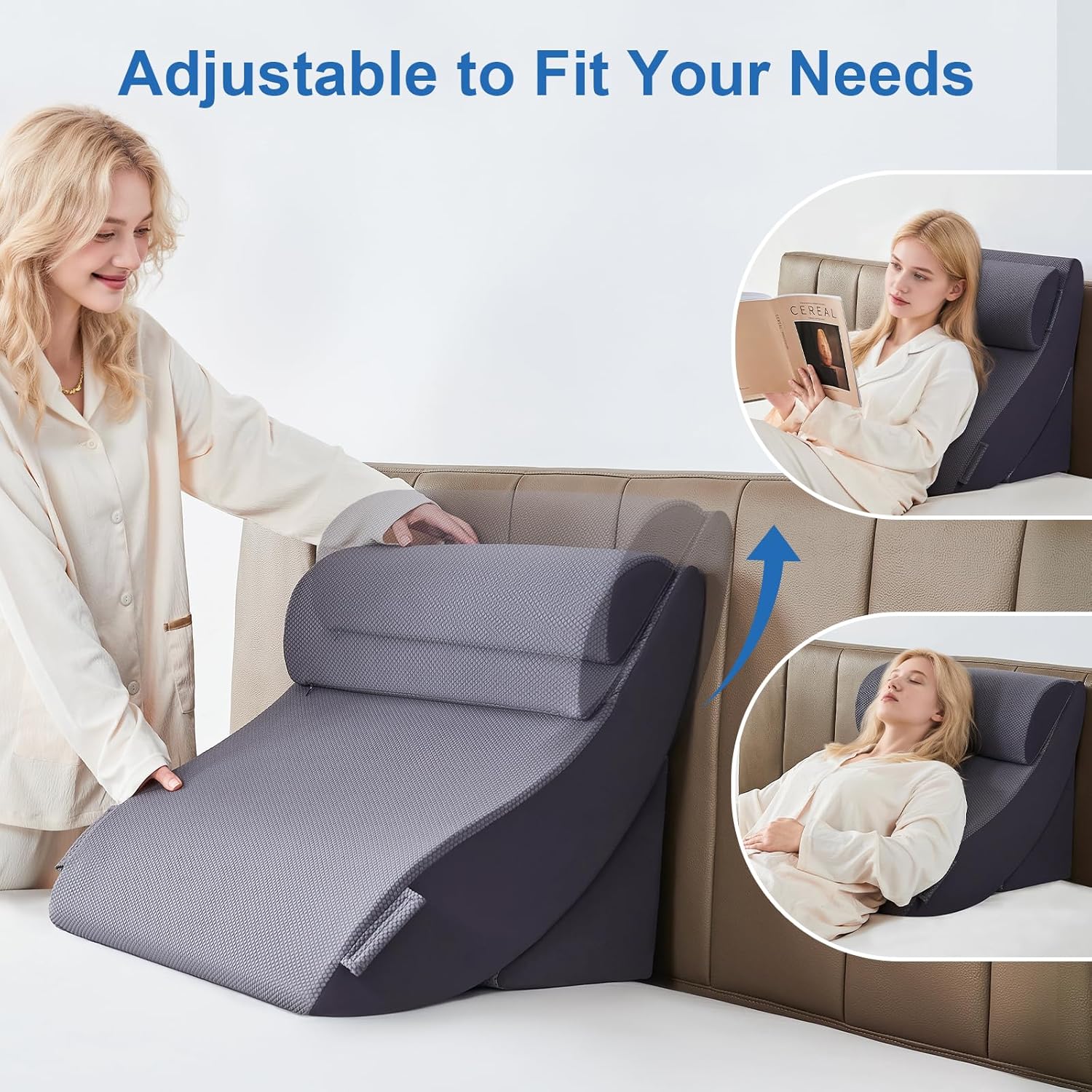 Orthopedic Bed Wedge Pillow Set for Neck Back Leg Support, Memory Foam

