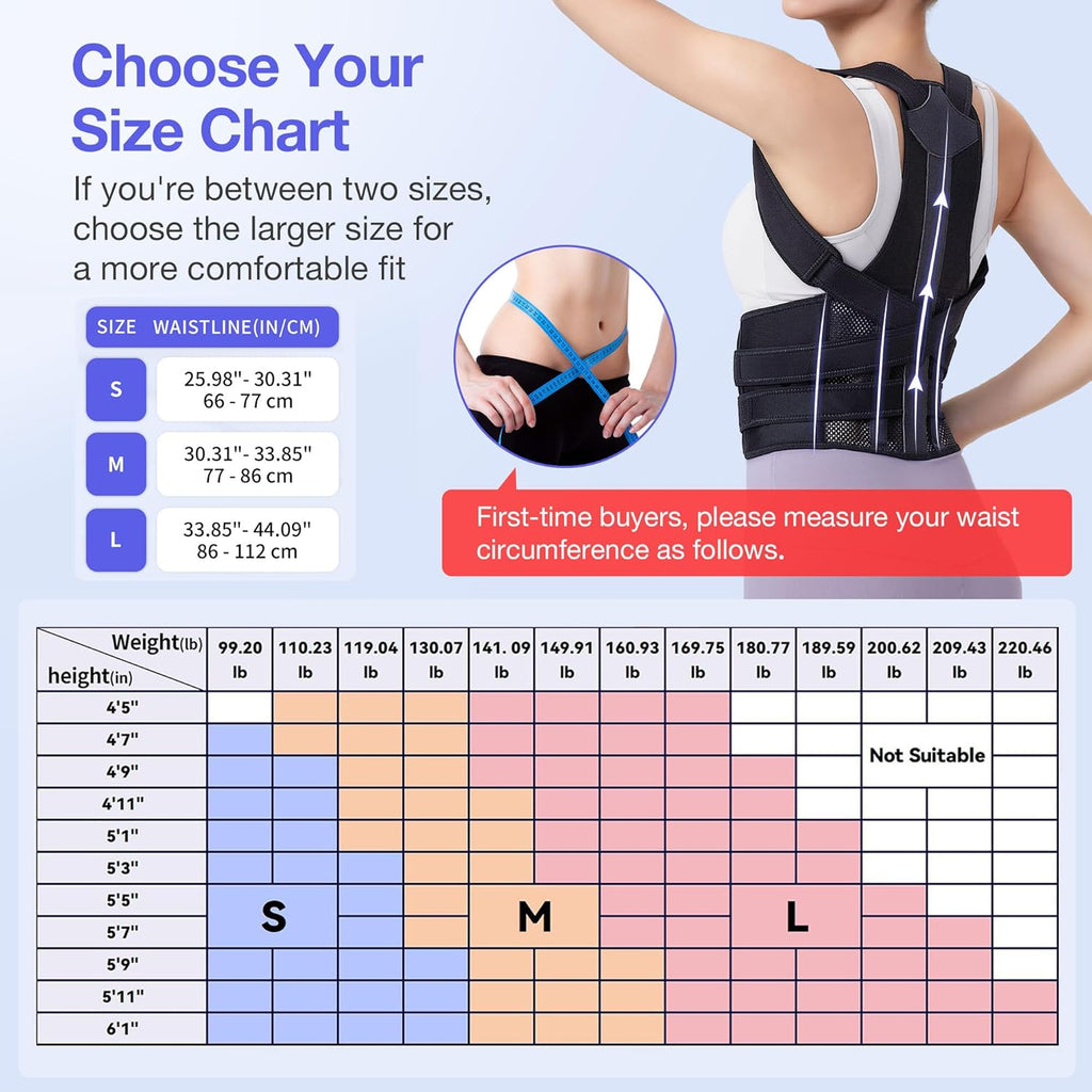 Kepwaa Posture Corrector Back Brace for Upper Back and Lumbar, Adjustable Shoulder Straps

