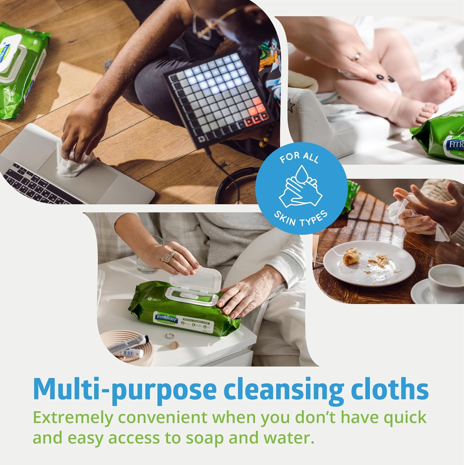FitRight Aloe Quilted Heavyweight Cleansing Cloth Wipes, Unscented, 576 Count

