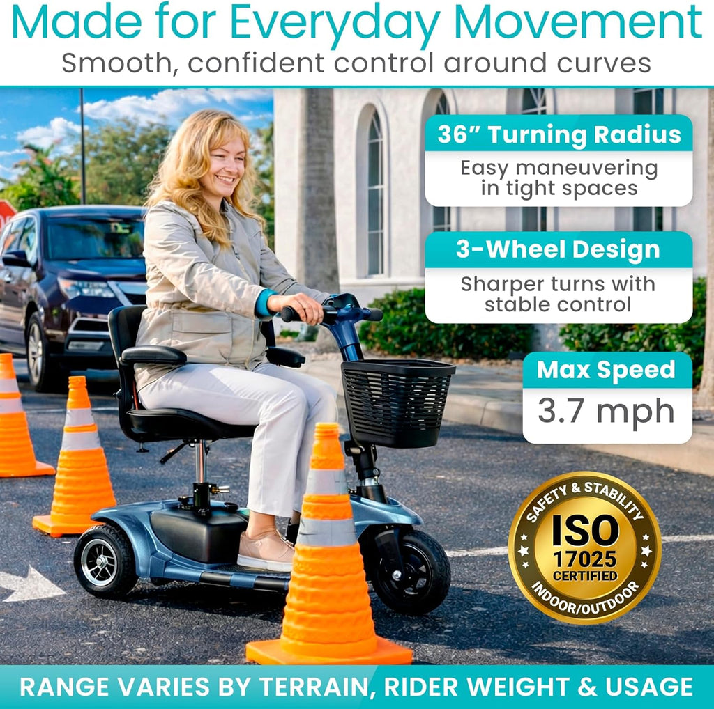 Vive 3-Wheel Electric Mobility Scooter for Adults, Folding Compact Travel Scooter

