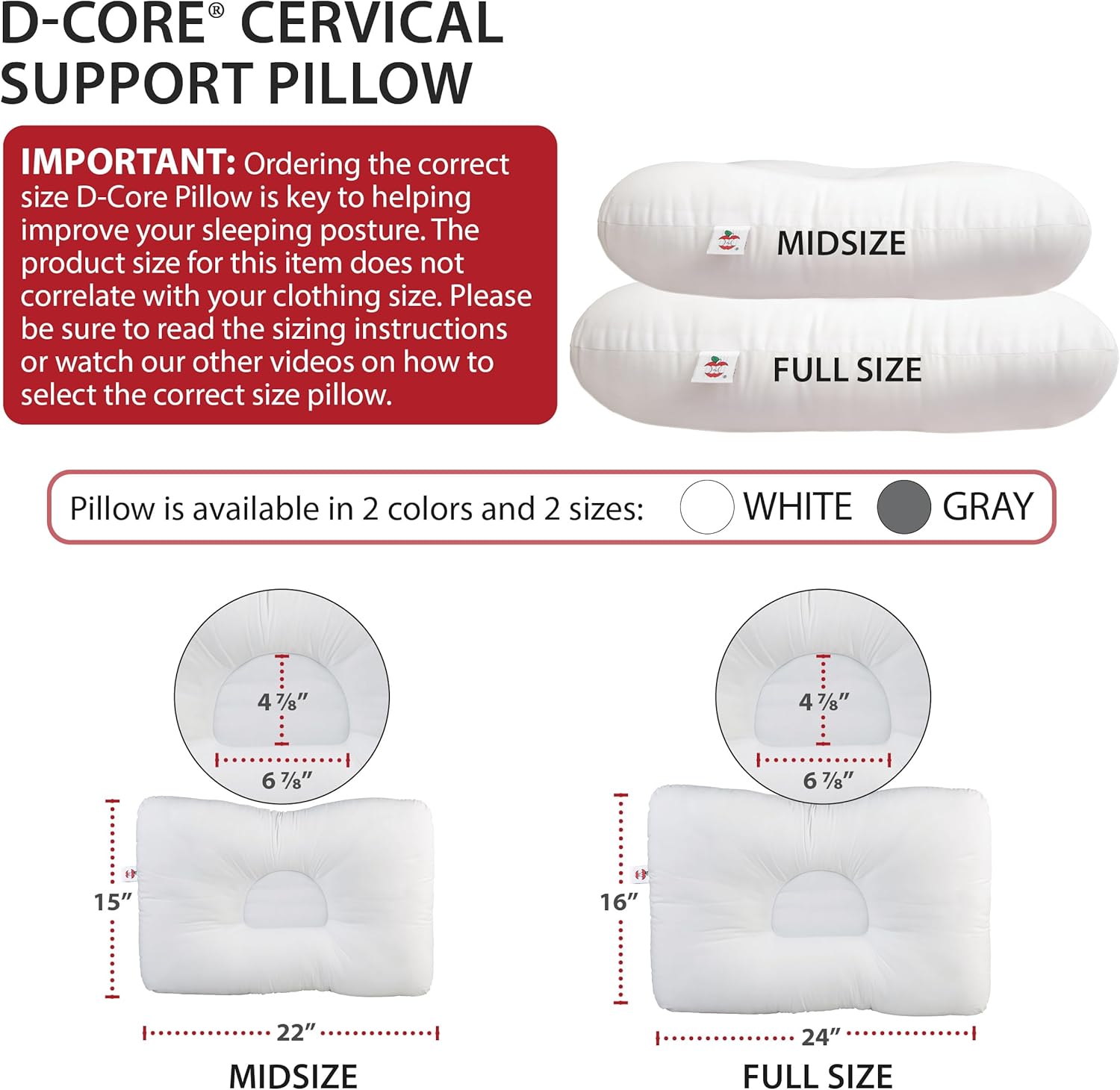 Core Products D-Core Cervical Support Pillow with Neck Roll, Firm Orthopedic

