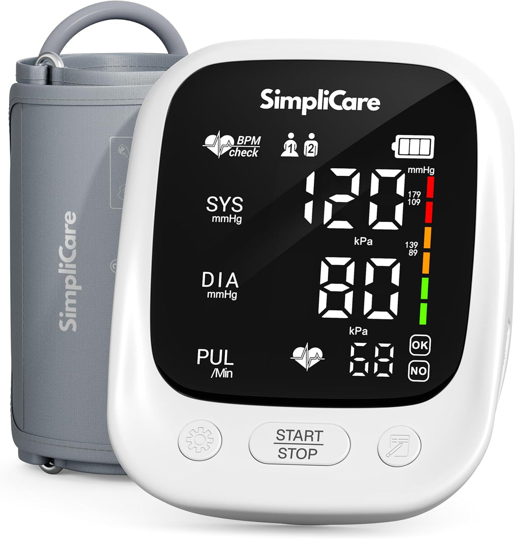 SimpliCare Upper Arm Blood Pressure Monitor with XL Cuff, Large LED Display, 2-User

