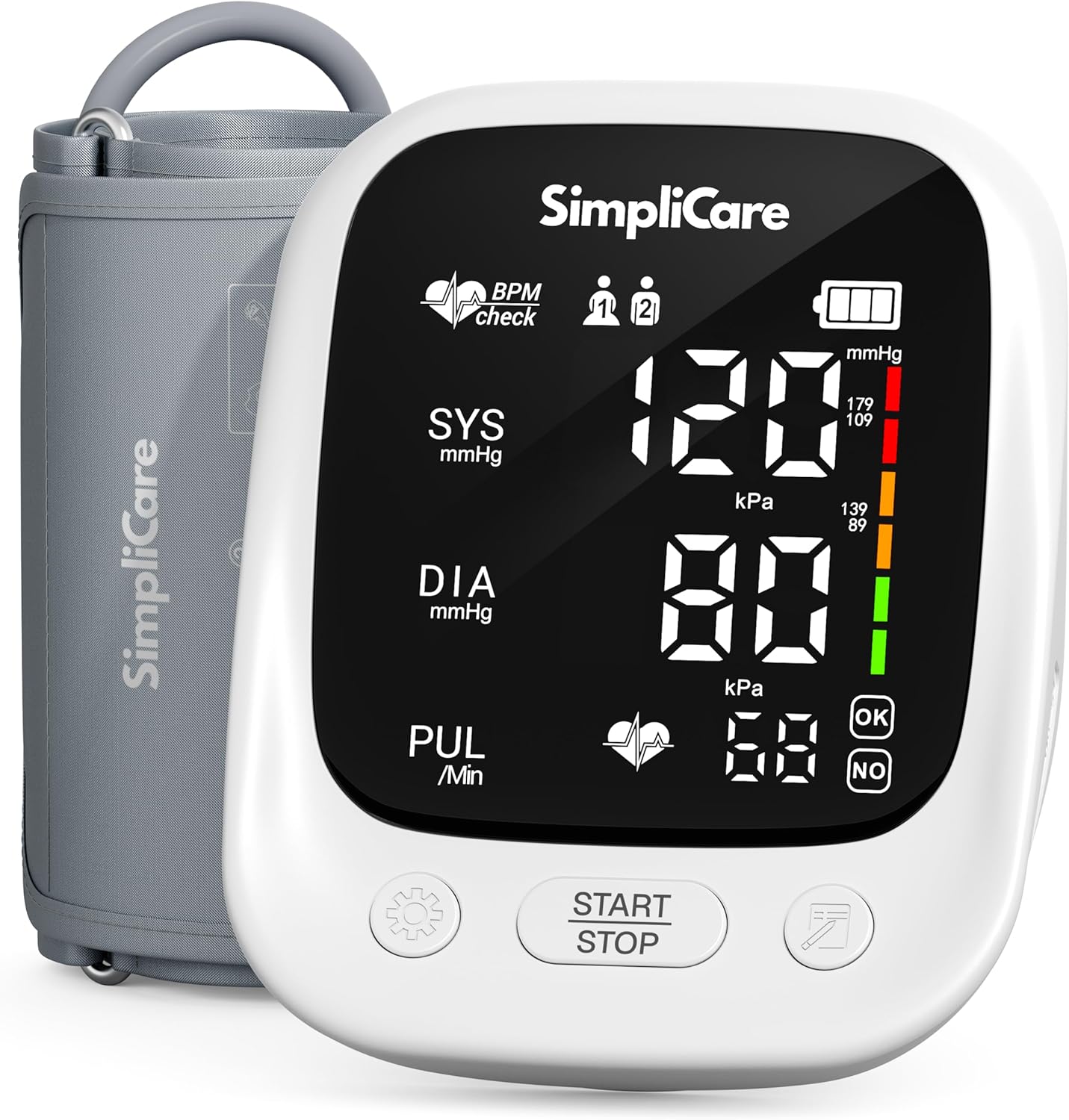 SimpliCare Upper Arm Blood Pressure Monitor with XL Cuff, Large LED Display, 2-User

