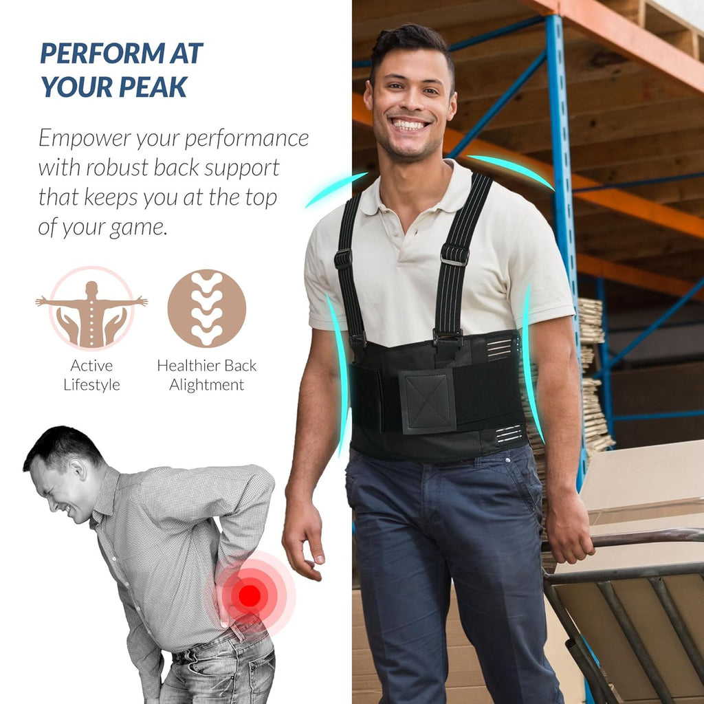NeoTech Care Back Brace with Suspenders for Work, Lumbar Support Elastic Compression

