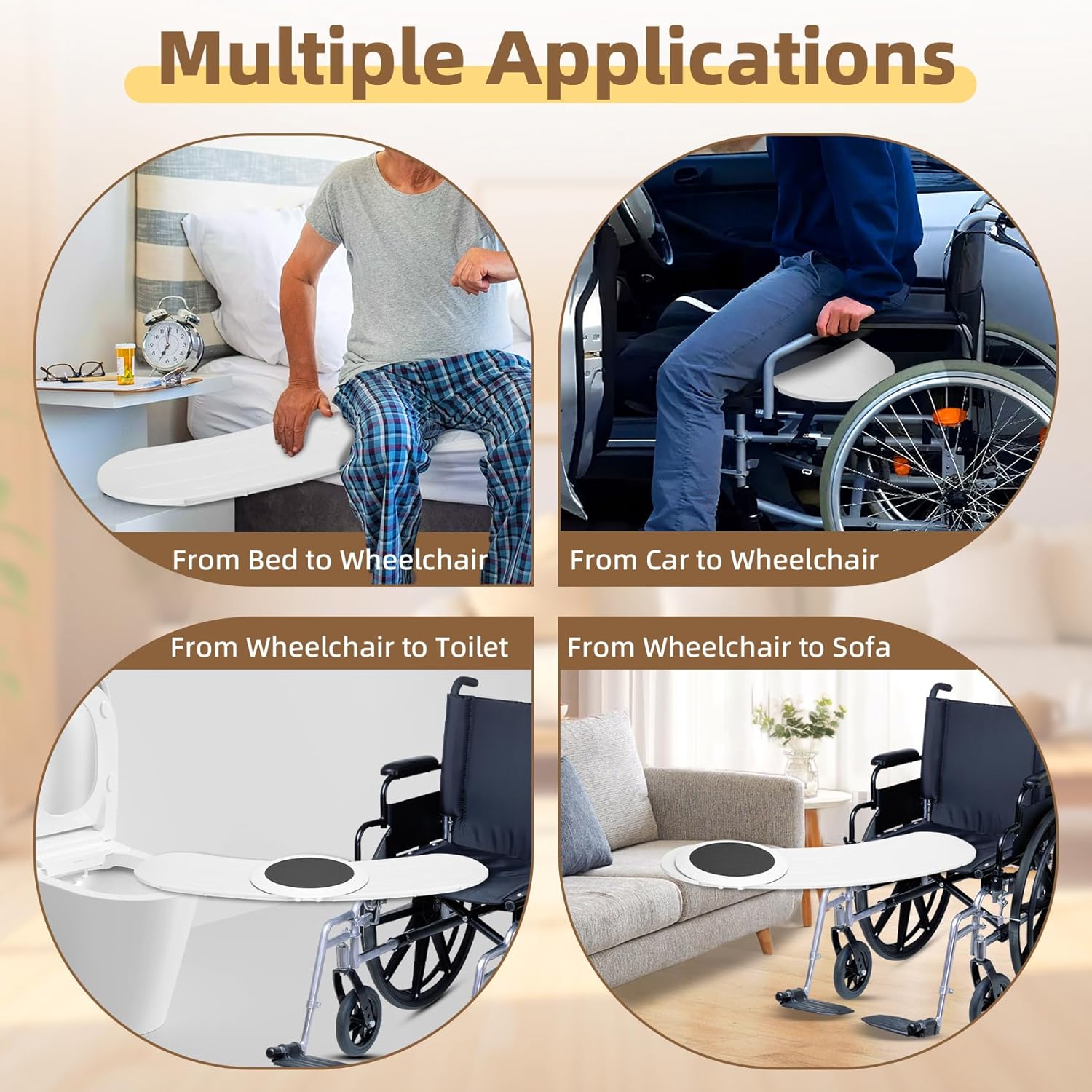 Wheelchair Transfer Board with Sliding Disc and EVA Anti-Slip Pad, 330 lb Capacity

