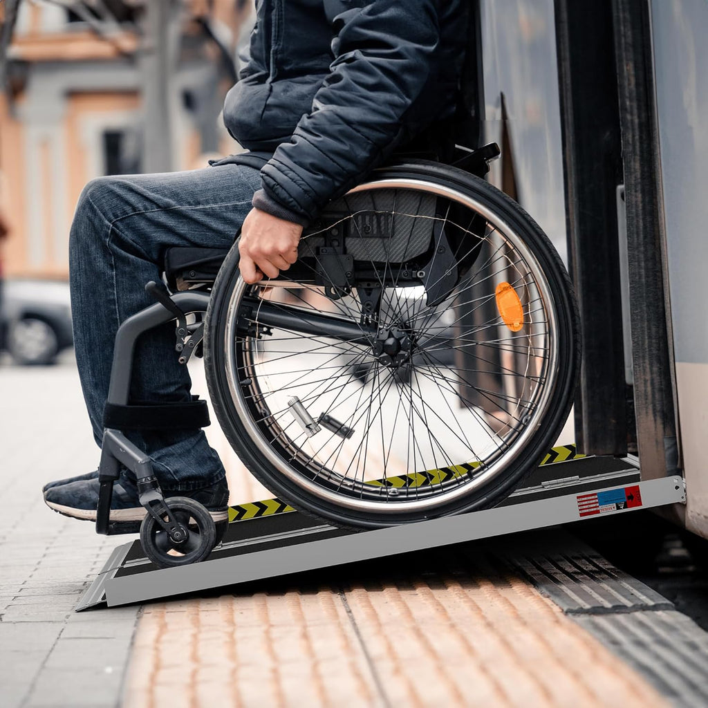 WHALEMOTOR Portable Wheelchair Ramp Anti-Slip Aluminum Folding Ramp with Transition Plates

