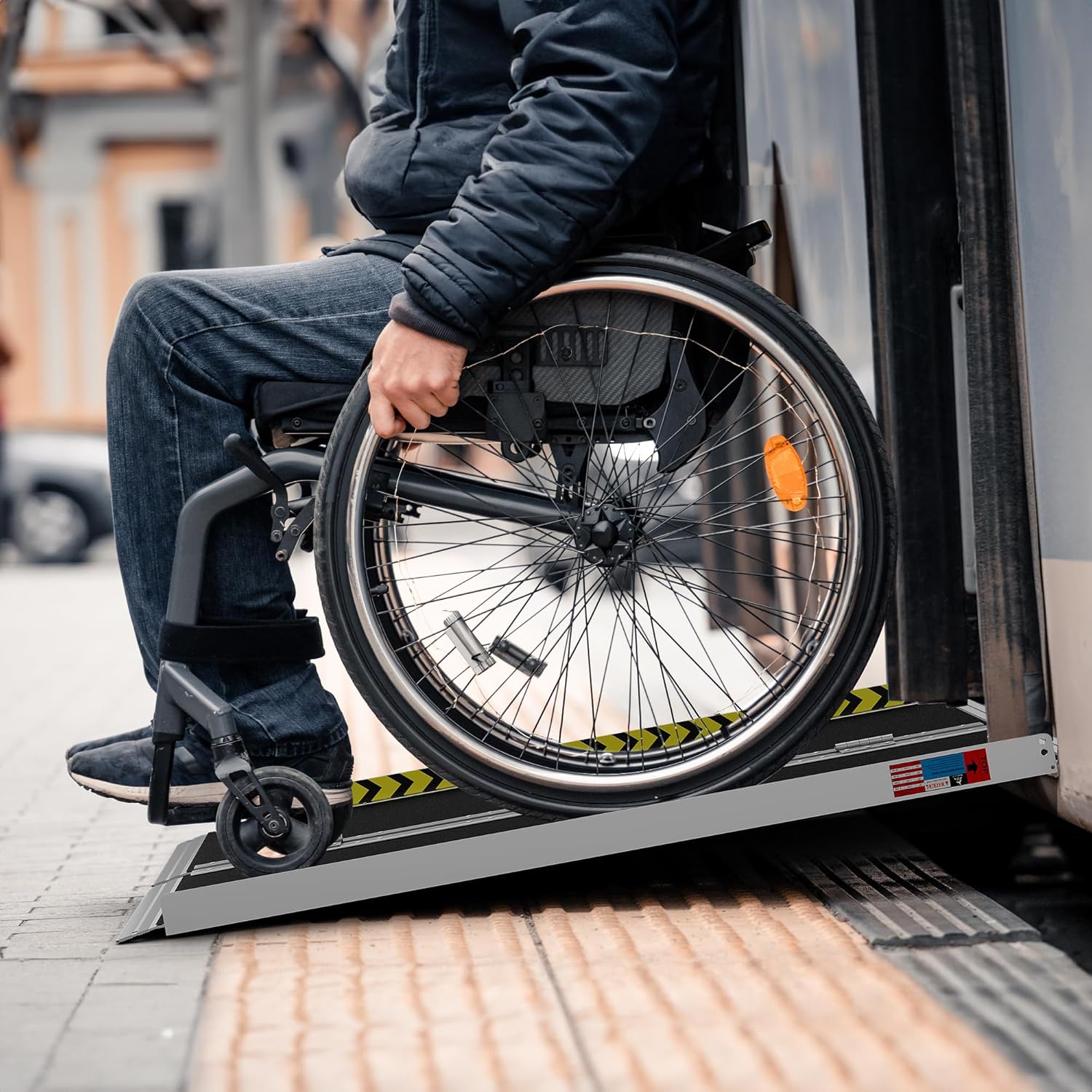 WHALEMOTOR Portable Wheelchair Ramp Anti-Slip Aluminum Folding Ramp with Transition Plates


