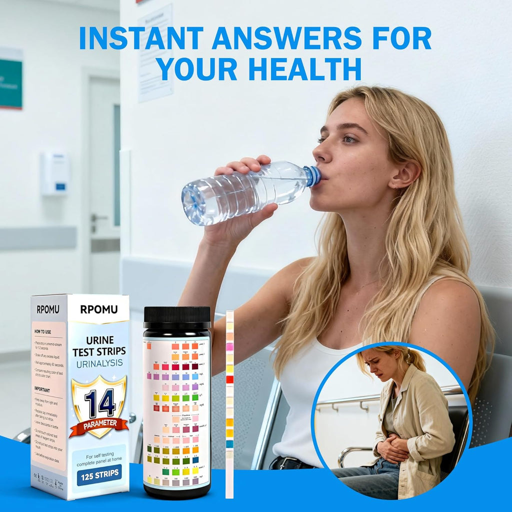 Urinalysis Test Strips 14-Parameter, 125 Count for UTI & Urine Testing

