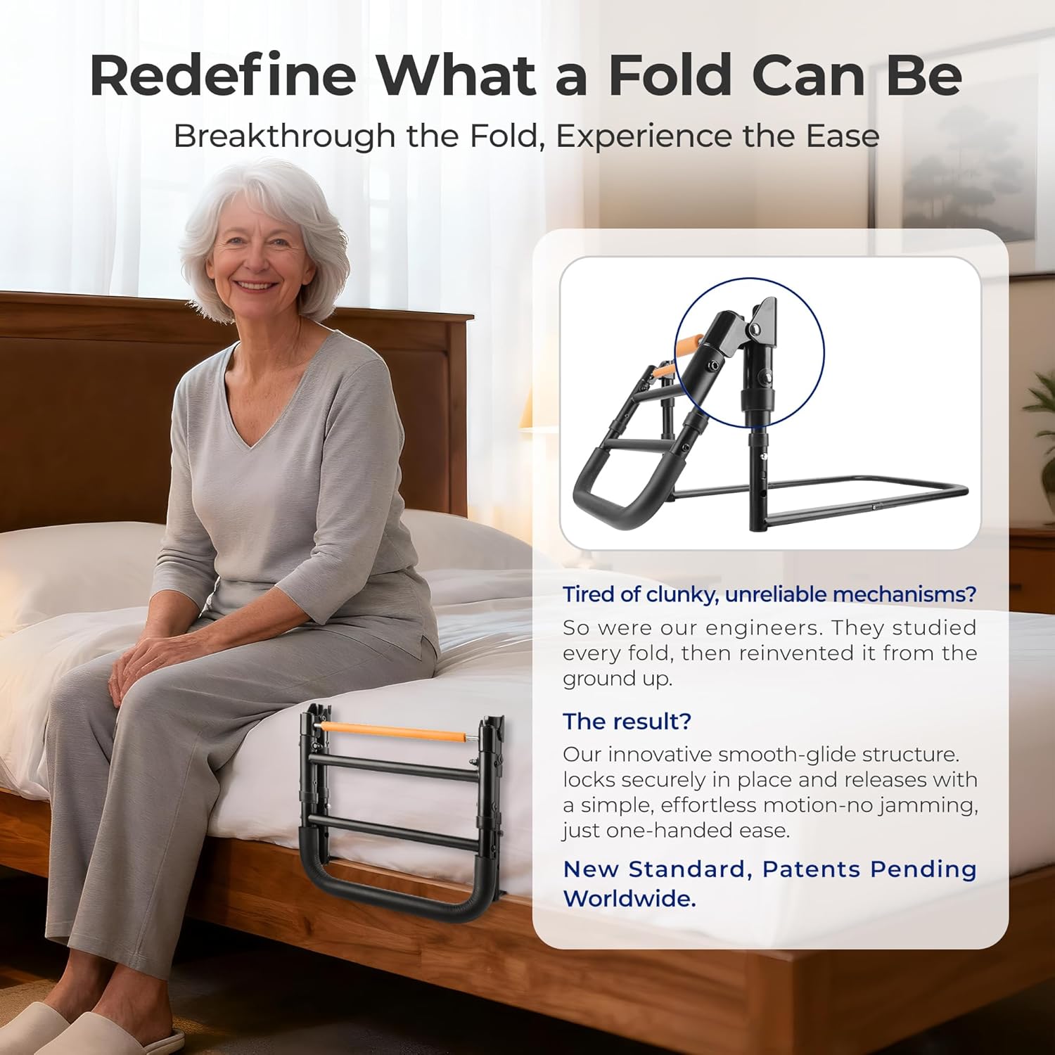 Elderly Bed Assist Rail, Adjustable Height Safety Bed Rails, Tool-Free

