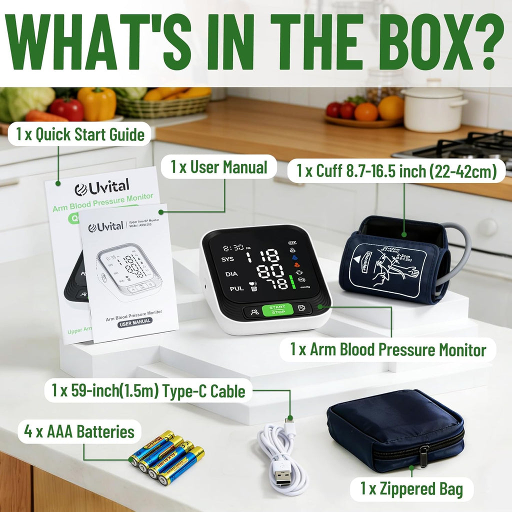 Uvital Upper Arm Blood Pressure Monitor with Adjustable Cuff and Large LED Screen

