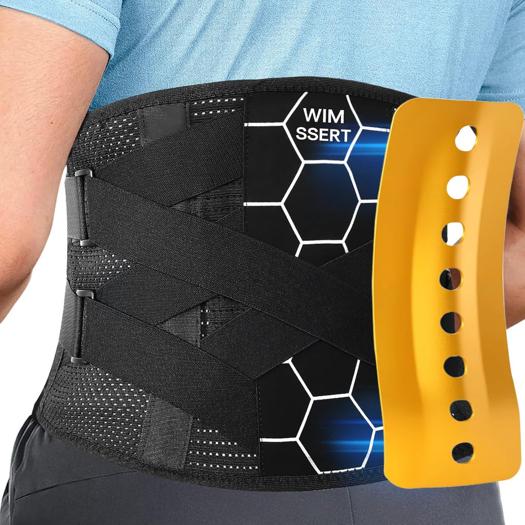 Wimssert Heavy Duty Back Brace Lumbar Support Belt with Metal Spine Panel

